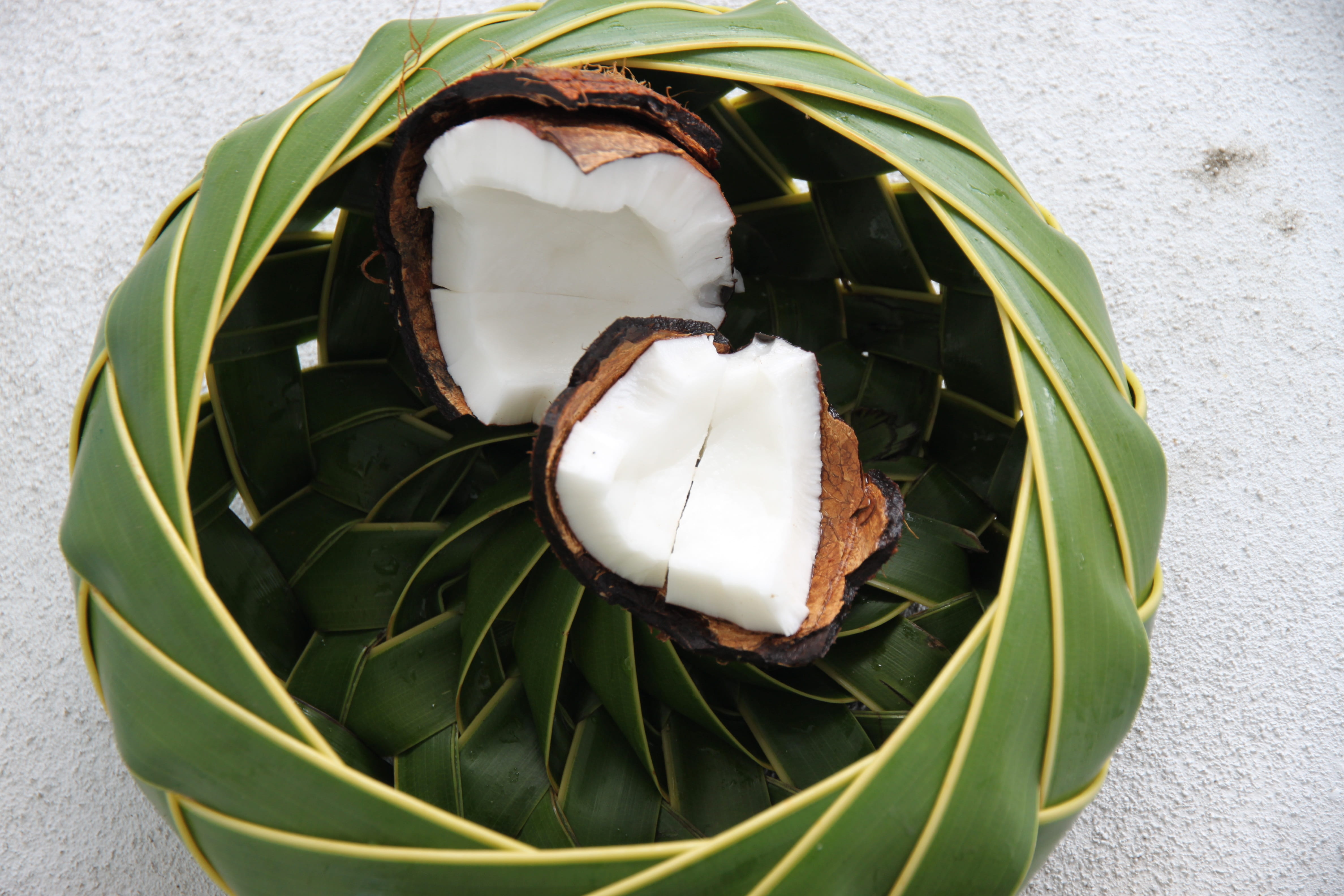 leaf, healthy eating, food, 4K, still life, nature, temptation, freshness, close-up, Coconut, wellbeing, plant part, sweet food, high angle view, indoors, HD Wallpaper