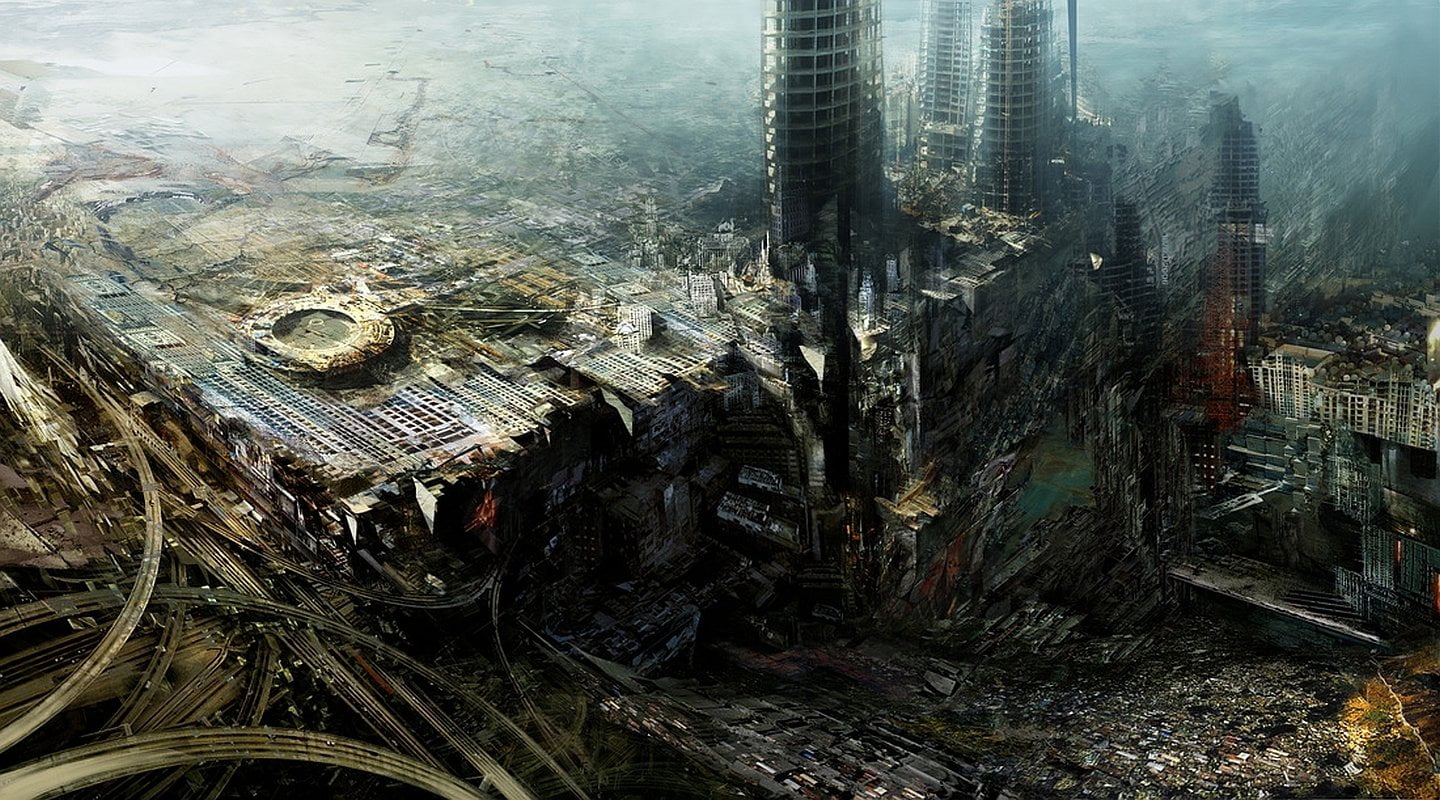 tree trunk, transportation, plant, land, high angle view, tree, city, skyscraper, growth, water, building, Sci Fi, no people, Post Apocalyptic, close-up, HD Wallpaper