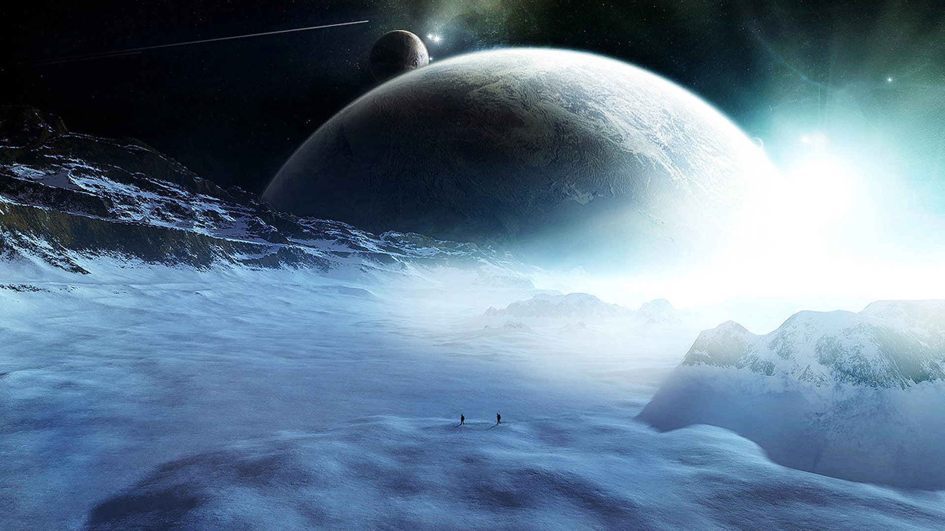 Sci Fi, Snow, Space, Planet, Planet Rise, Stars, Blue, Ice, 1080P, Atmosphere, Travelers (TV Show), HD Wallpaper