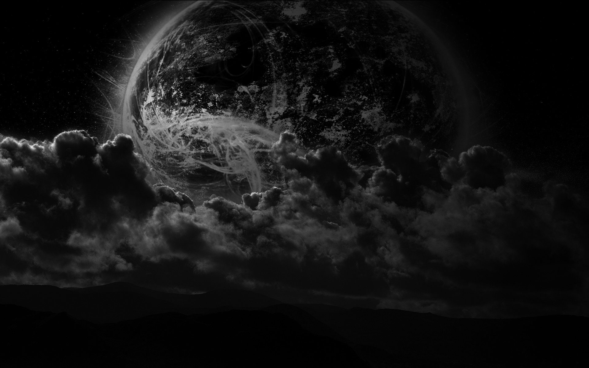dark, planetary Moon, cloudscape, thunderstorm, Landscape, Night, light - Natural Phenomenon, Planet Rise, backgrounds, weather, 1080P, clouds, no People, HD Wallpaper