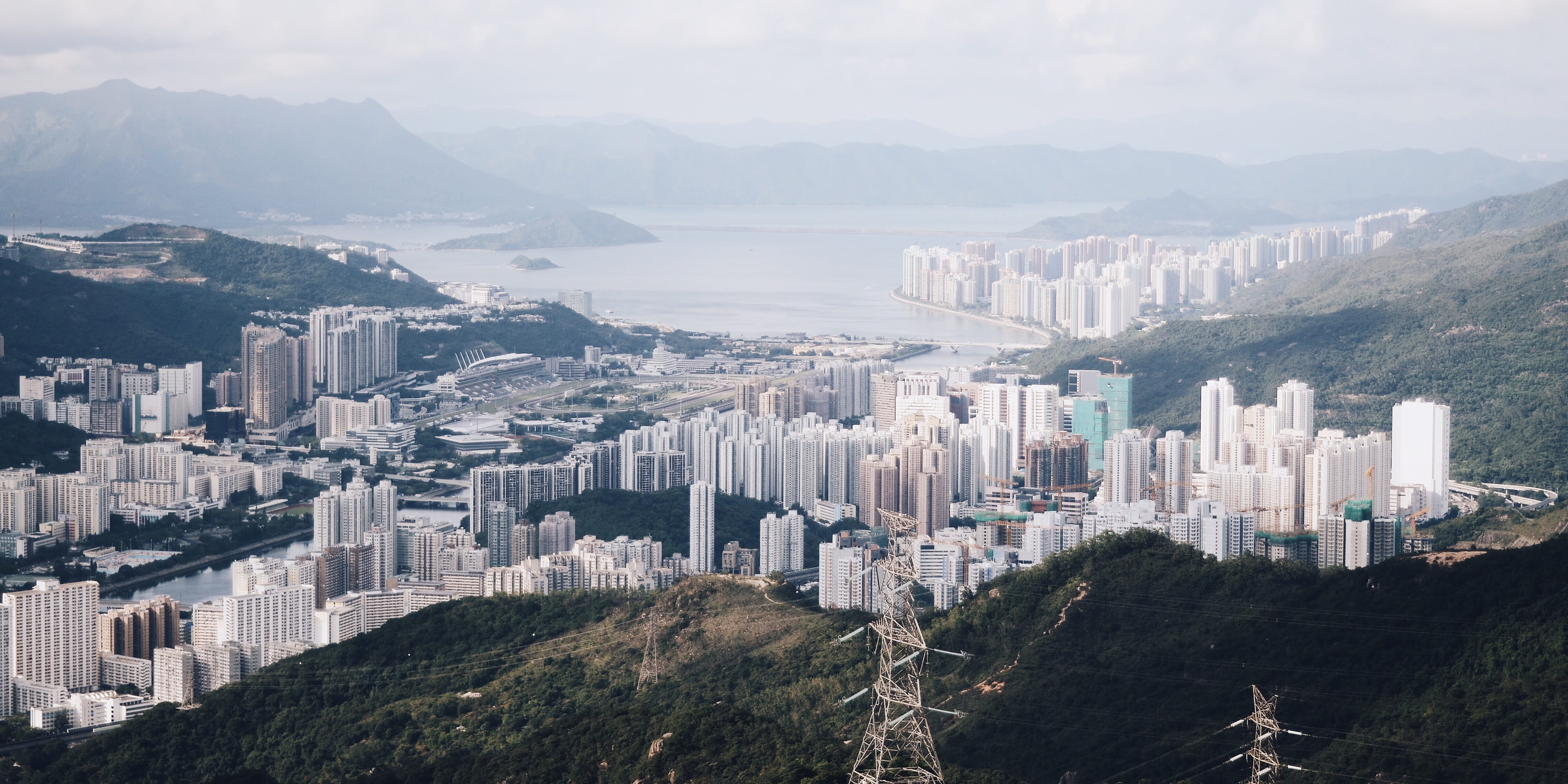 building, skyscrapers, downtown, hills, built structure, skyscraper, cityscape, architecture, office building exterior, mountain, no people, seaside, view, HD Wallpaper