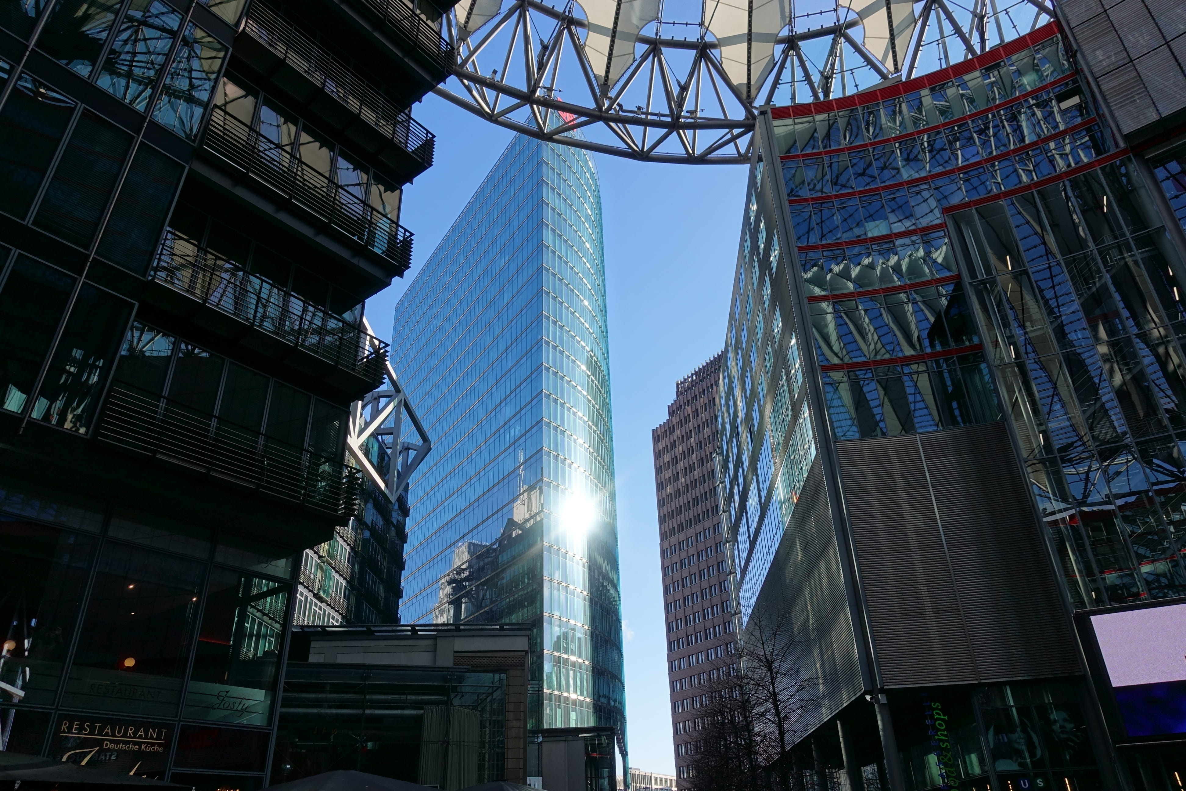 skyline, outdoors, built structure, center, town center, contemporary, nature, steel structure, perspective office, sky, tall - high, berlin, day, sony center, HD Wallpaper