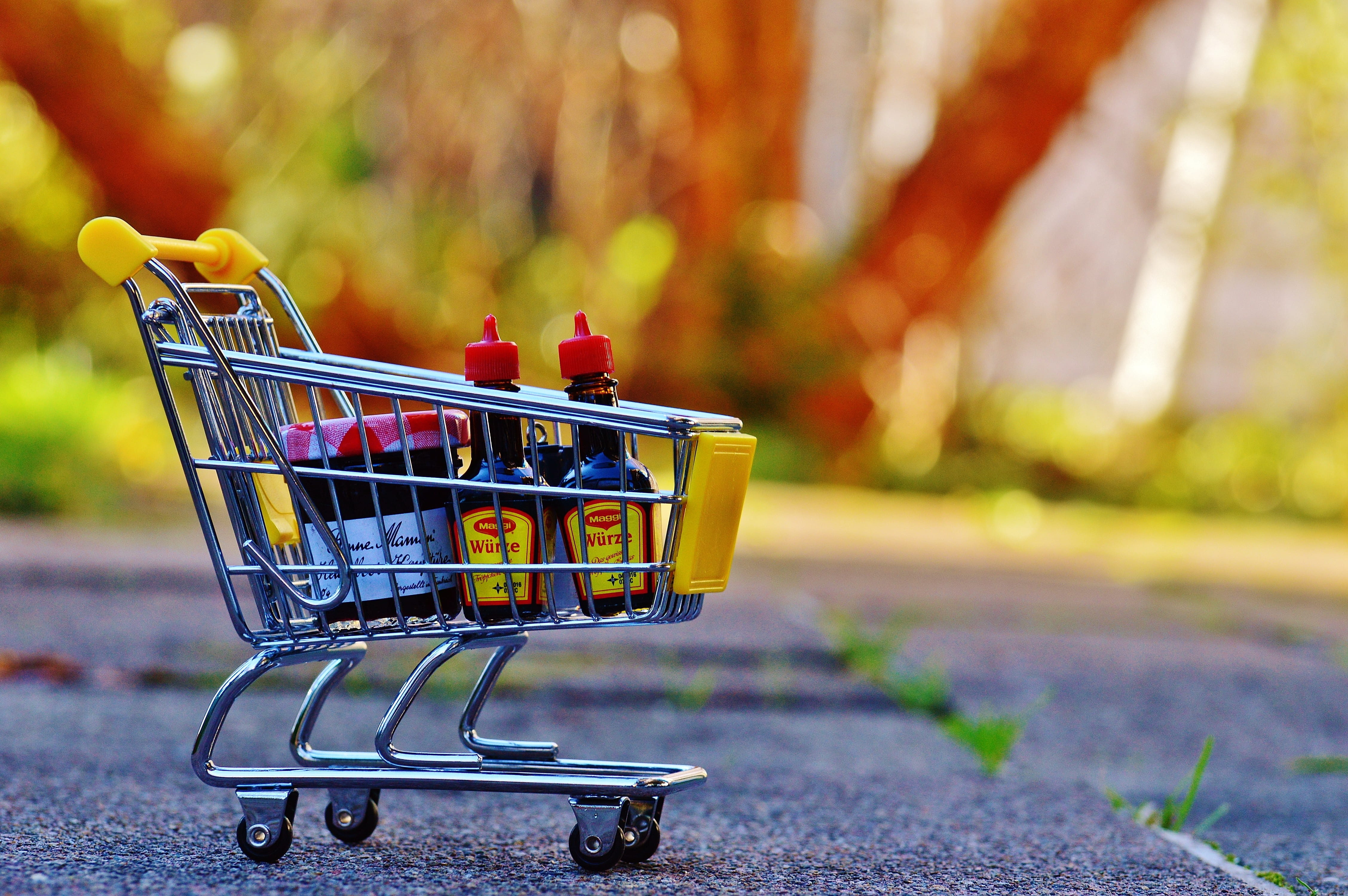 food and drink, vegetable, list, groceries, focus on foreground, no people, gray, candy, 4K, shopping basket, trolley, close-up, day, tilt, business, outdoors, HD Wallpaper