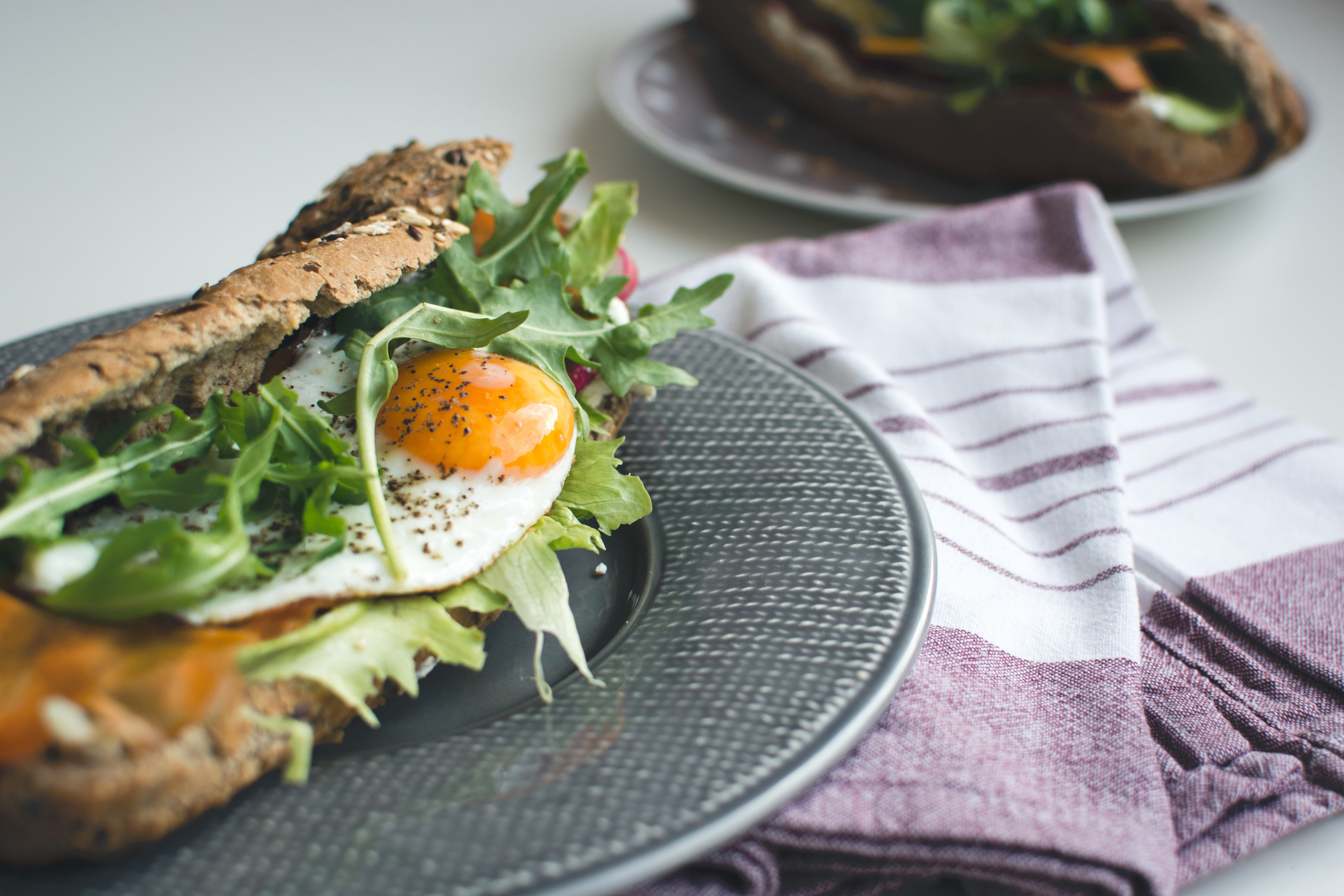 wellbeing, slice, egg, seafood, gourmet, serving size, healthy Eating, 5K, pastry, plate, baguette, eggs, close up, no people, breakfast, dinner, high angle view, HD Wallpaper