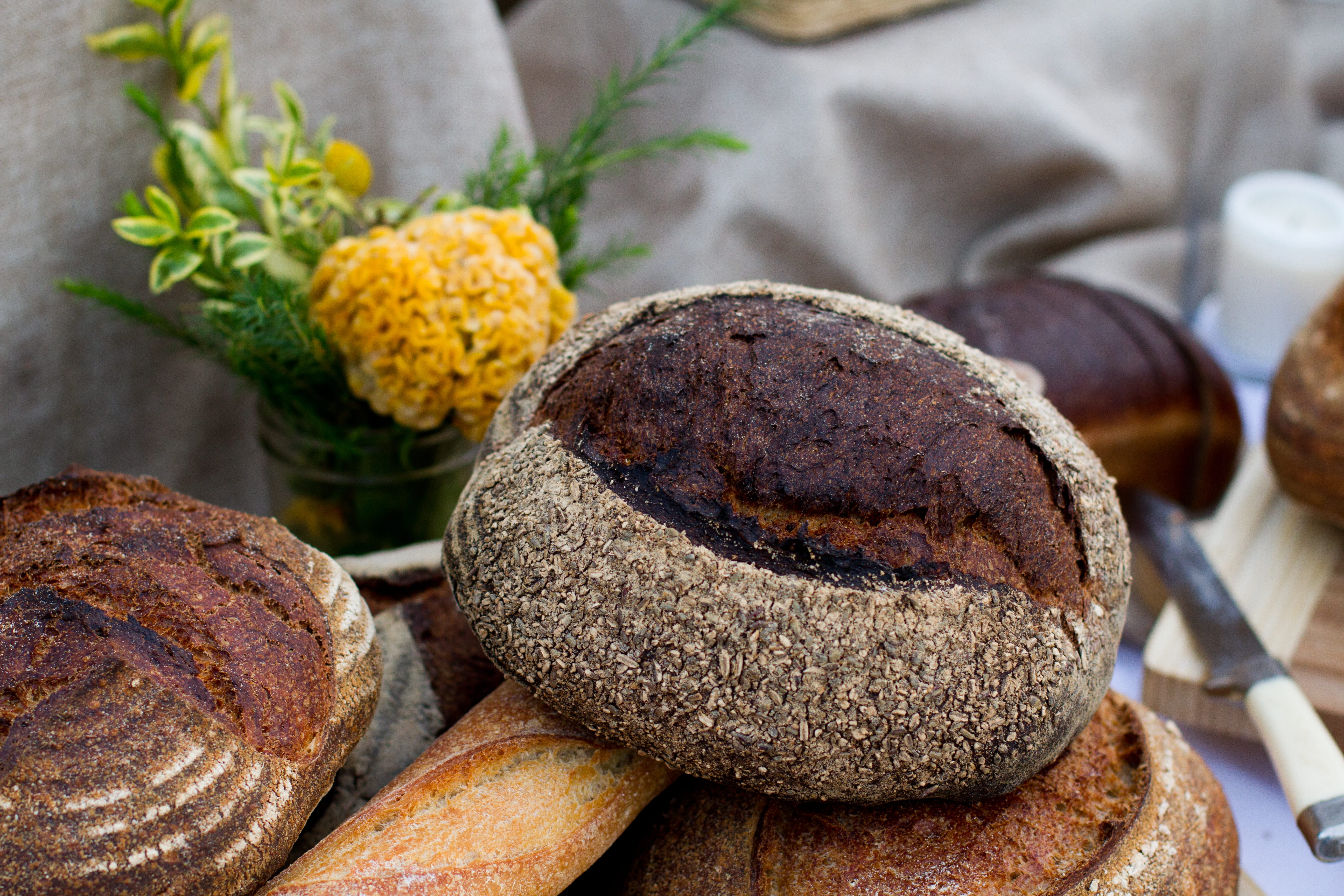 flower, baguette, healthy lifestyle, wood - material, healthy eating, artisanal, indoors, vegetable, no people, 5K, loaf, food and drink, harvest, indulgence, HD Wallpaper