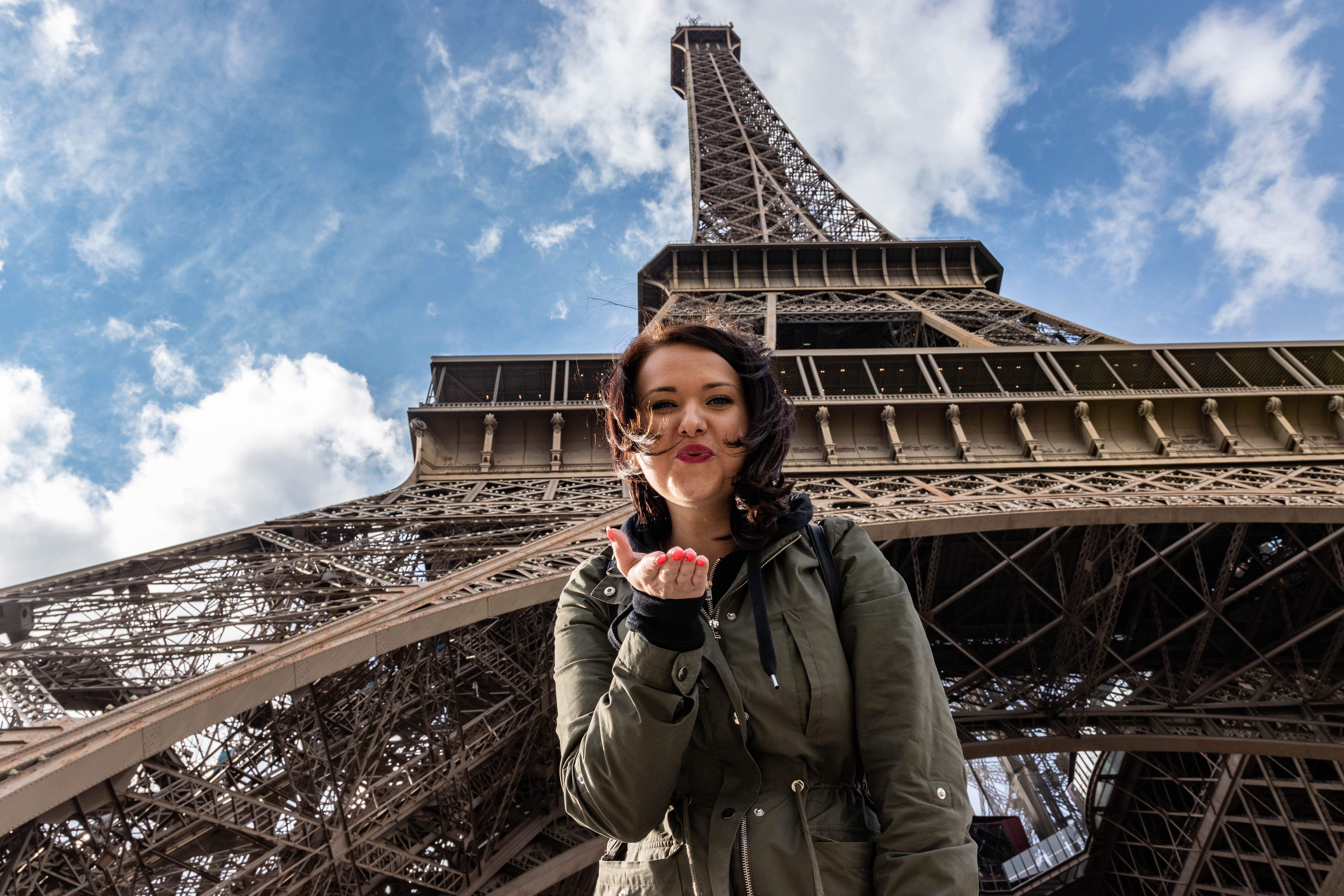 real people, clothing, tower, love, day, tourism, coat, front view, sky, eiffel tower, monument, tall - high, girl, person, built structure, eiffel, lifestyles, HD Wallpaper