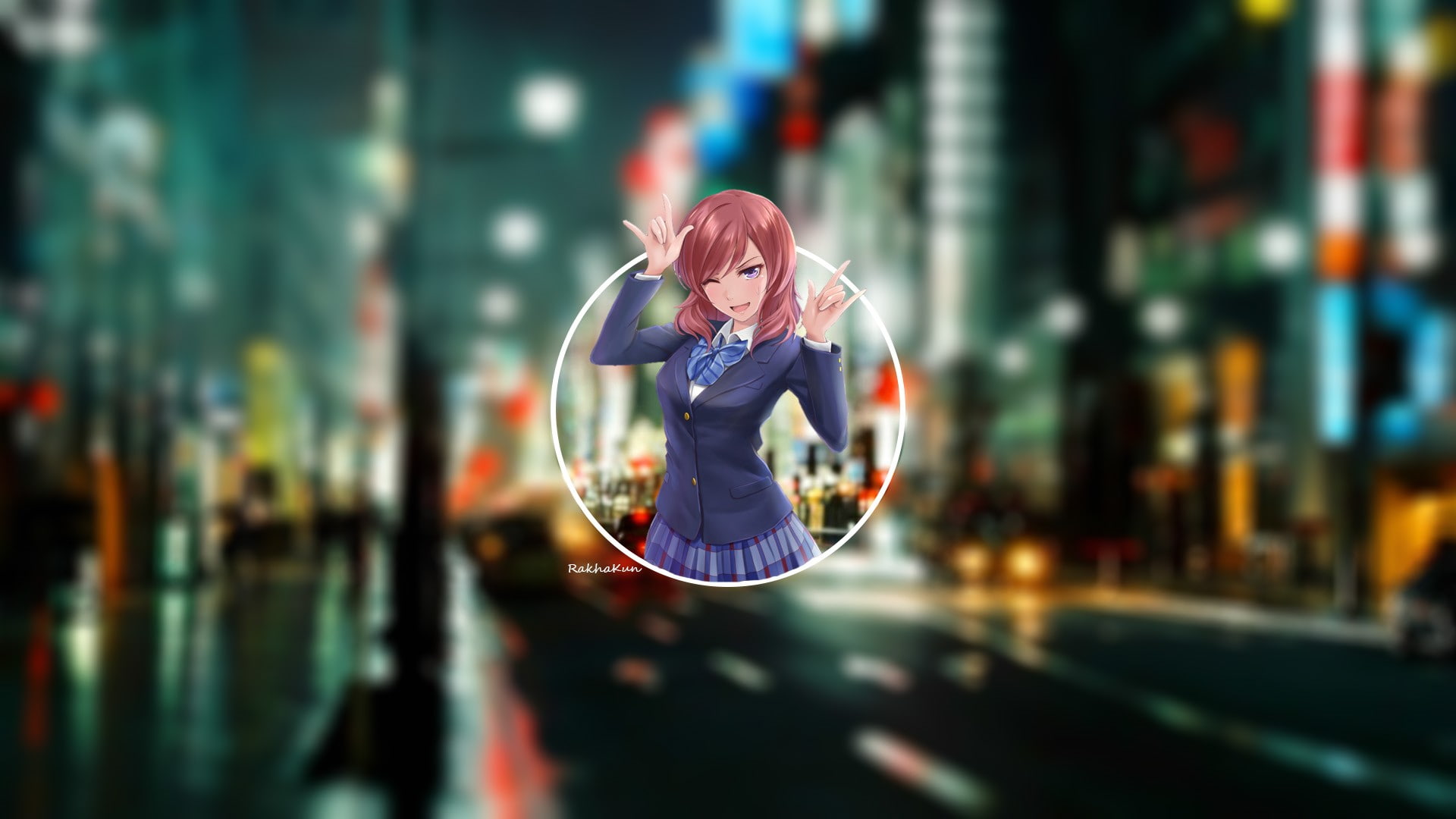 outdoors, anime, casual clothing, Nishikino Maki, young women, adult, architecture, exercising, long hair, illuminated, reflection, lifestyles, young adult, HD Wallpaper