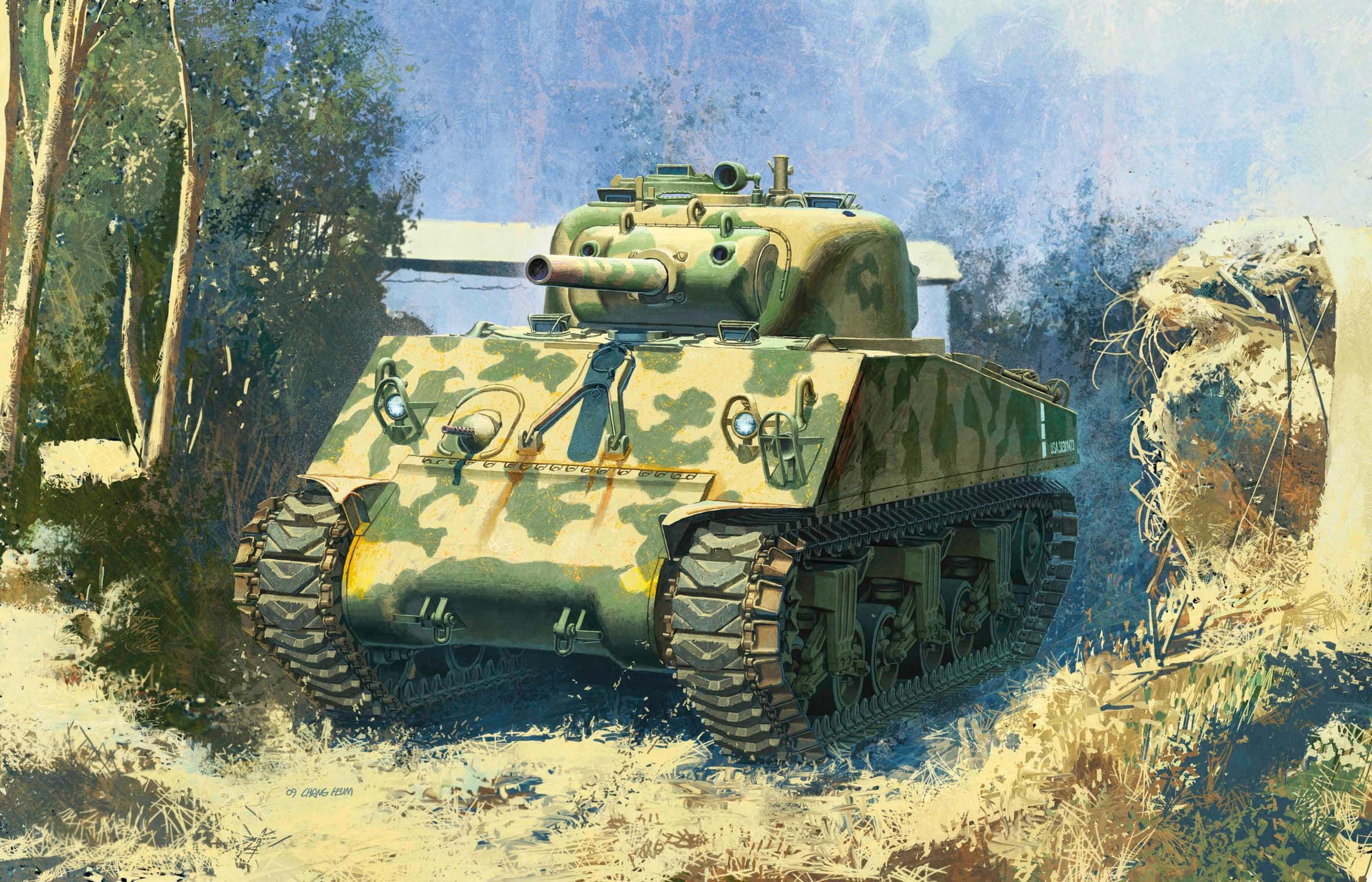 abandoned, illustration, jumbo, average, nature, Sherman, tank, brown, WW2., transportation, land vehicle, conflict, the Pacific, 1080P, 105 mm, military, HD Wallpaper