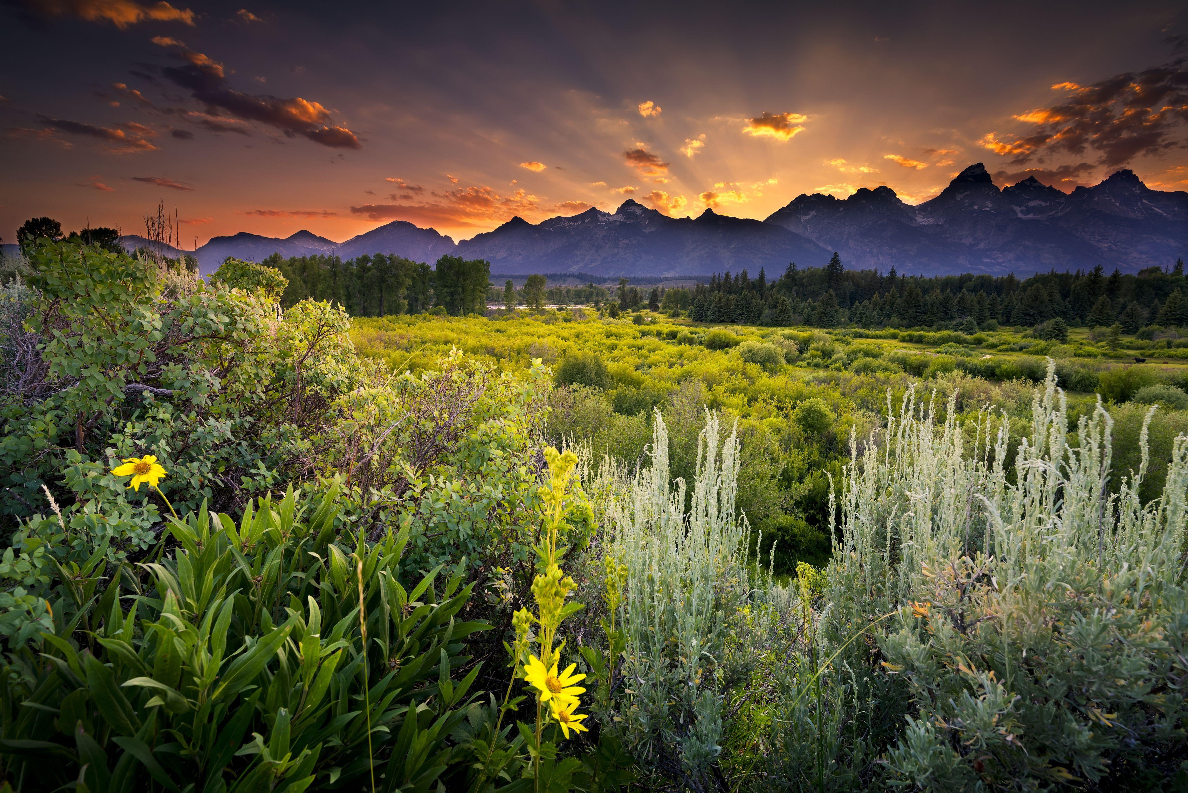 4K, usa, wyoming, beautiful landscape, landscape, beautiful, sunset, HD Wallpaper