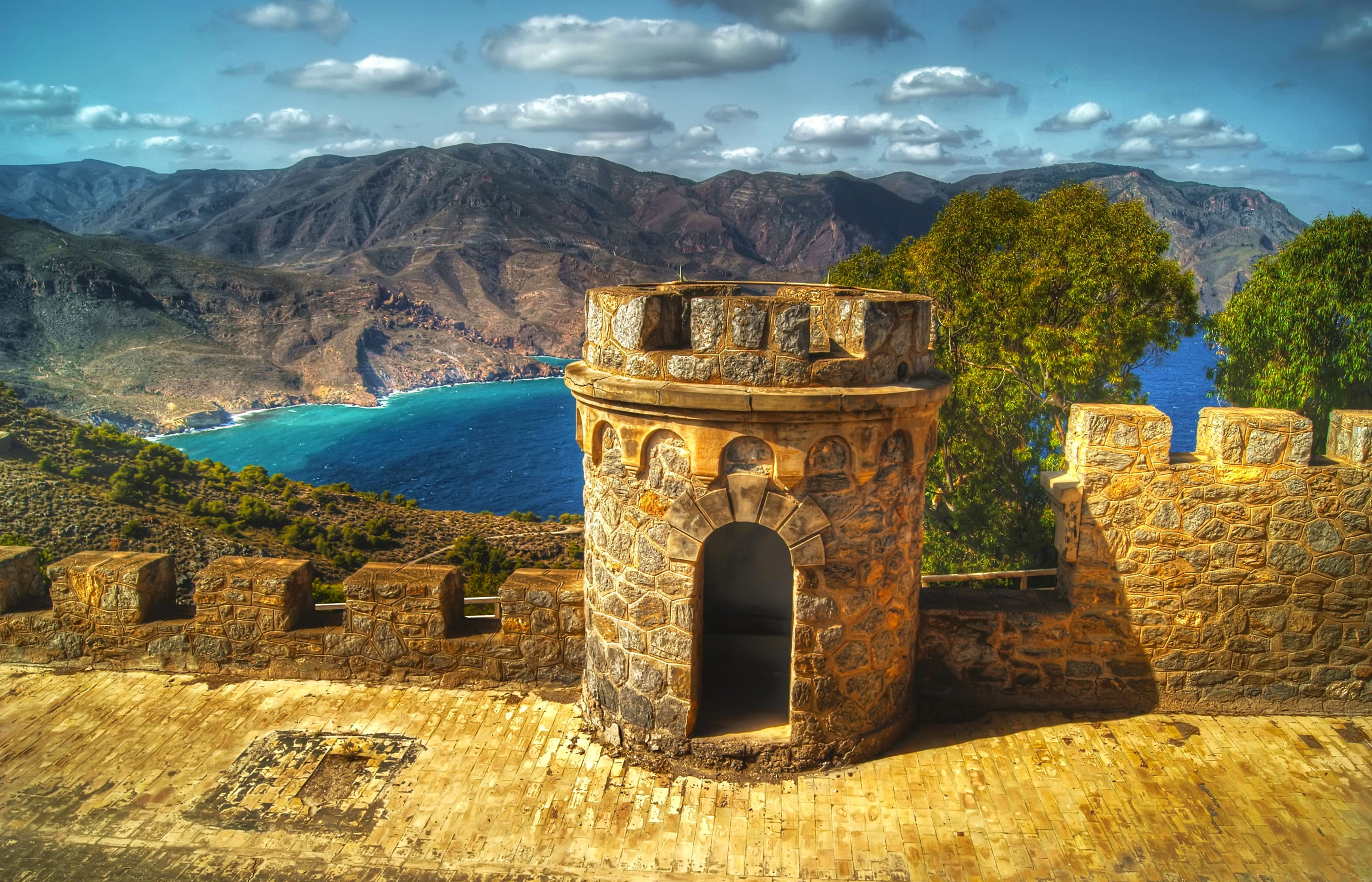 travel, old, architecture, mountain, the past, mountain range, ancient, sky, ancient civilization, the sky, fortress, tower, ruined, Spain, no people, archaeology, HD Wallpaper