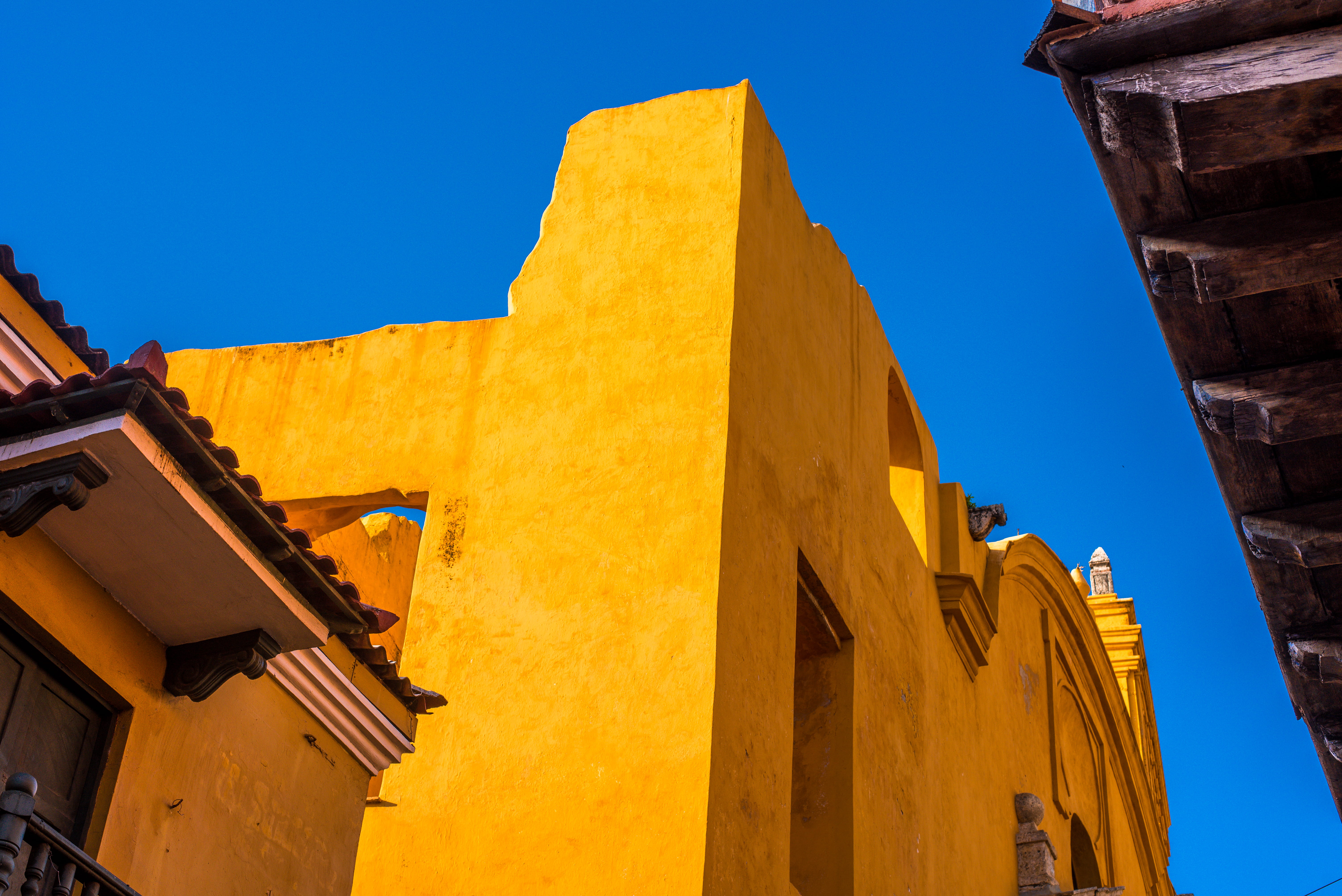 the past, yellow, blue, no people, sunlight, colombia, spirituality, day, sky, cartagena, building, religion, belief, outdoors, architecture, built structure, HD Wallpaper