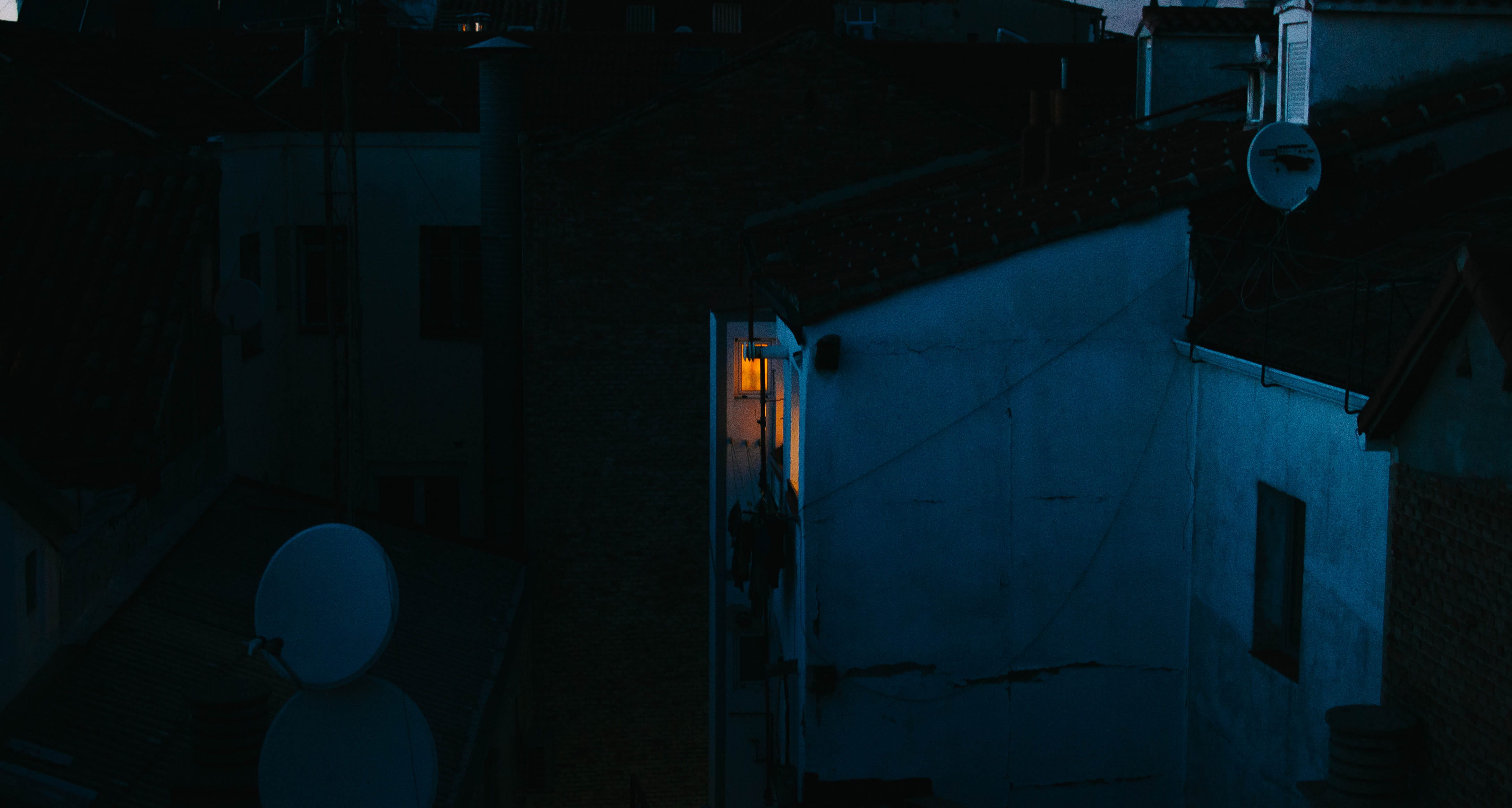 city, dark, building, spooky, no people, illuminated, city life, concrete, dusk, antenna, built structure, white, parabolic, nighttime, 4K, near, blue, HD Wallpaper