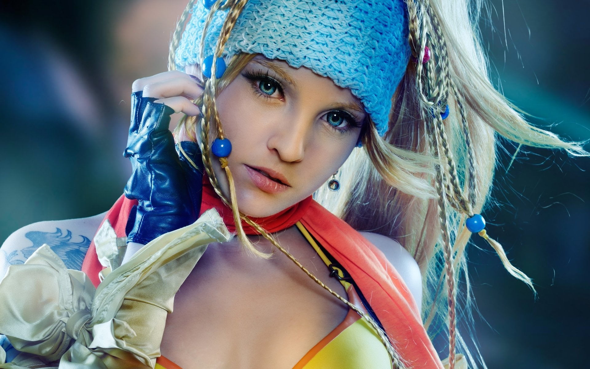 portrait, hat, 1080P, Final Fantasy X-2, hairstyle, beautiful woman, adult, beautiful people, one person, fashion, front view, Rikku (Final Fantasy), human face, HD Wallpaper