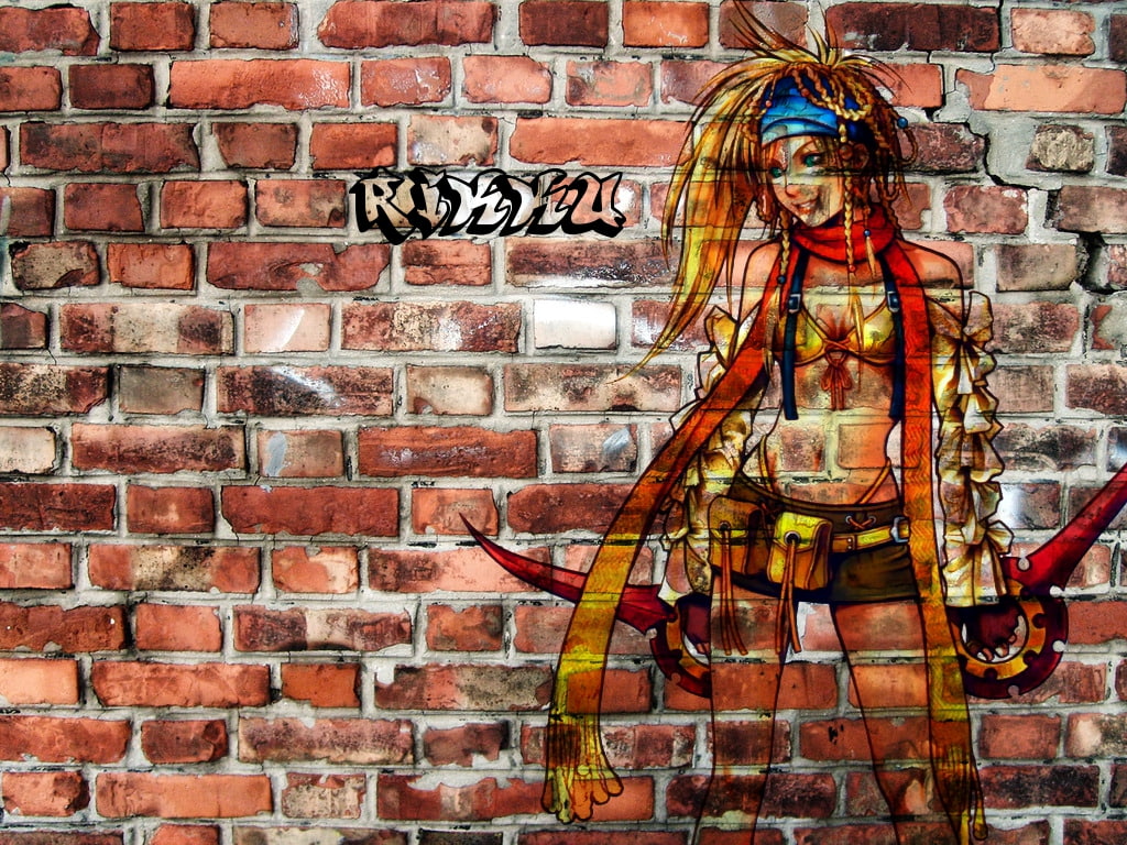 hd, brick, brick wall, 480P, final, rikku, fantasy, graffiti, video, games, x-2, art, Final Fantasy, wall, HD Wallpaper
