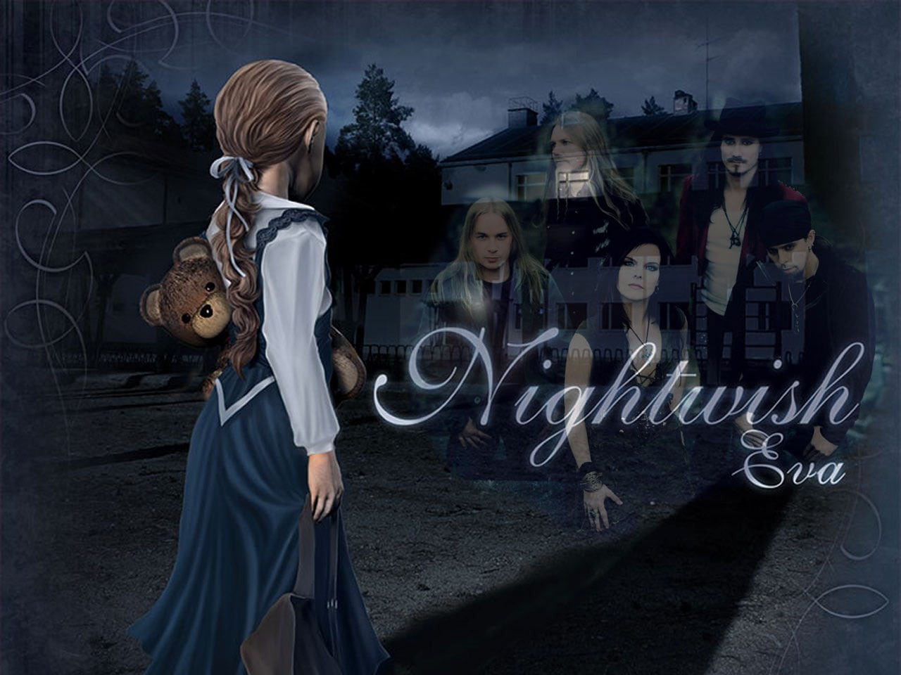 cloud - sky, women, childhood, adult, text, nightwish, ghost, nature, holding, sky, night, men, fear, females, looking at camera, child, spooky, group of people, HD Wallpaper