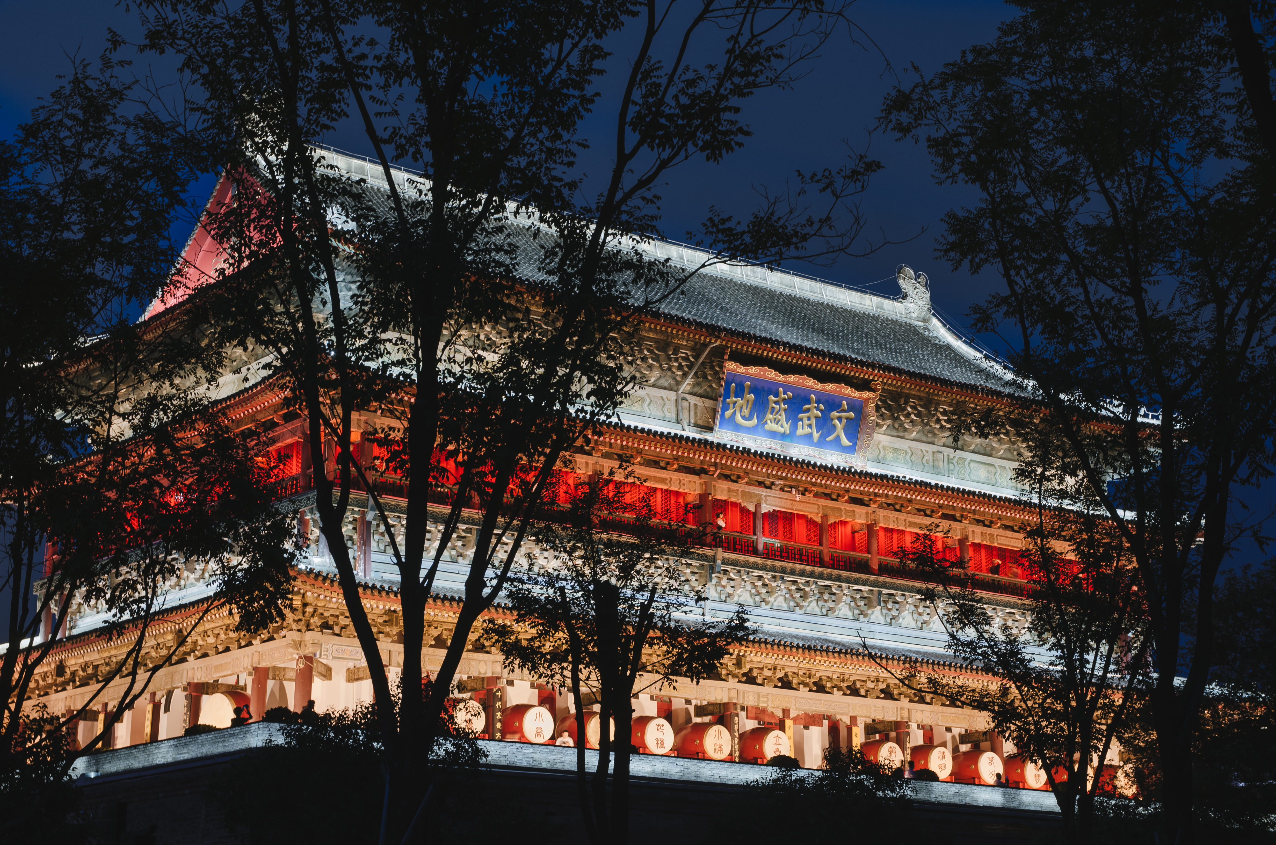 red, no people, 4K, city, trees, text, plant, dusk, building, human, illuminated, person, flagstone, roof, pagoda, worship, pillar, asphalt, tarmac, architecture, HD Wallpaper