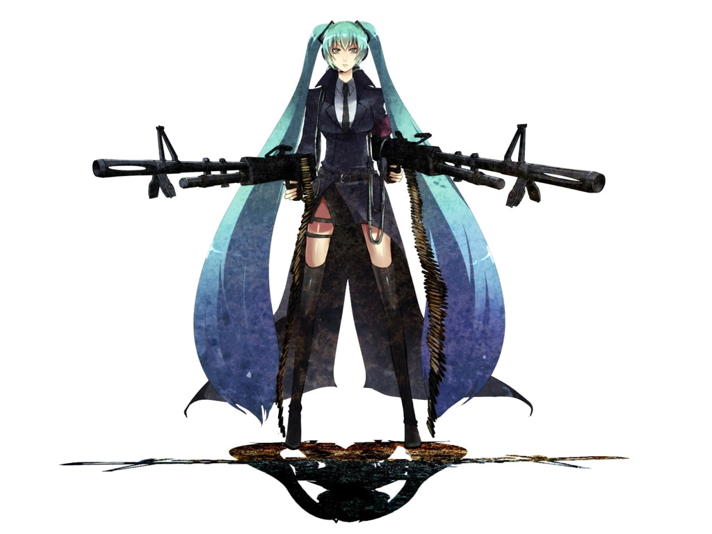 miku, Guns, hd, vocaloid, art, anime, hatsune, white, 480P, HD Wallpaper