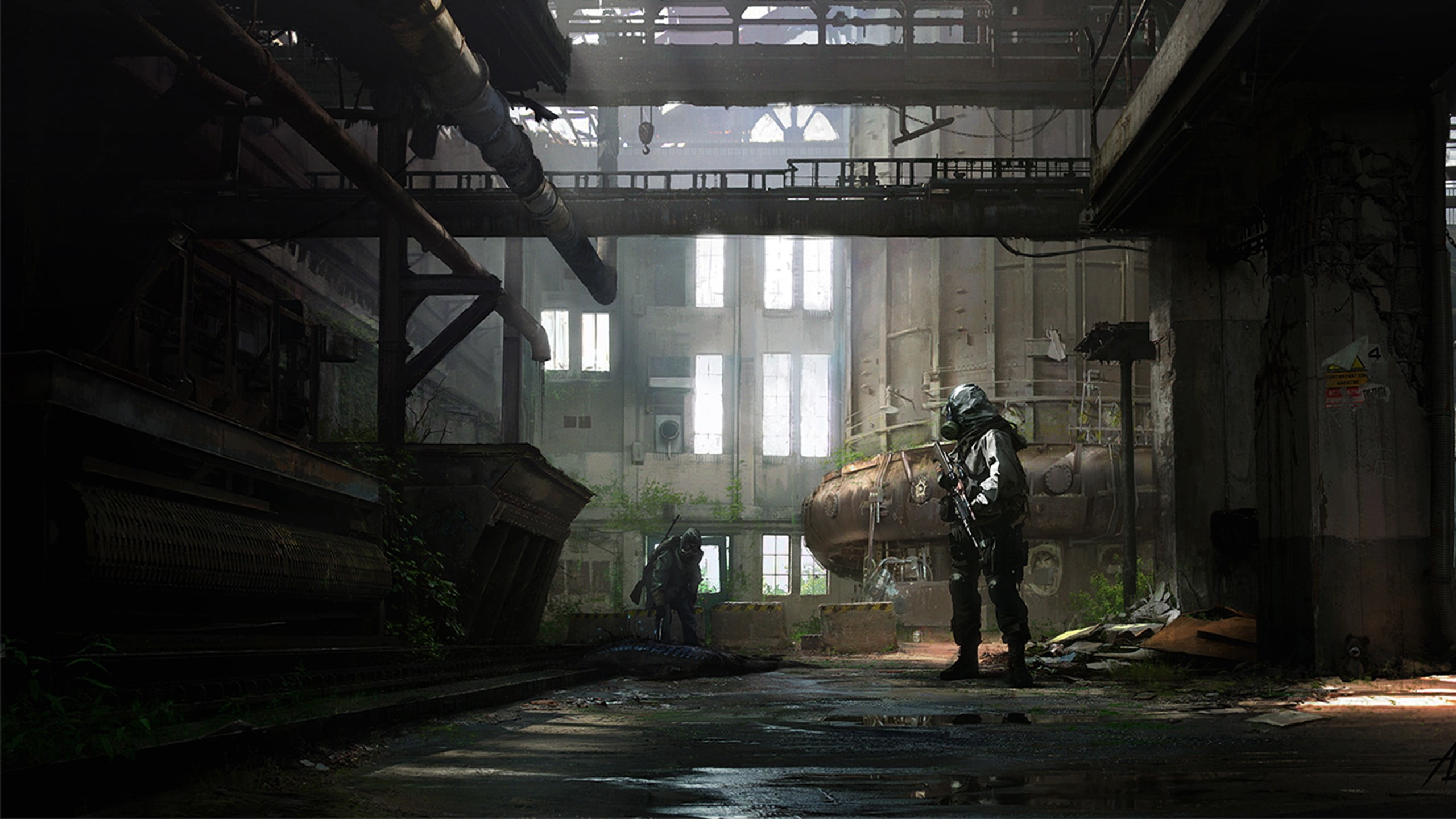 industry, day, 2K, abandoned, gas masks, nature, standing, occupation, working, built structure, factory, domestic room, indoors, architecture, real people, HD Wallpaper