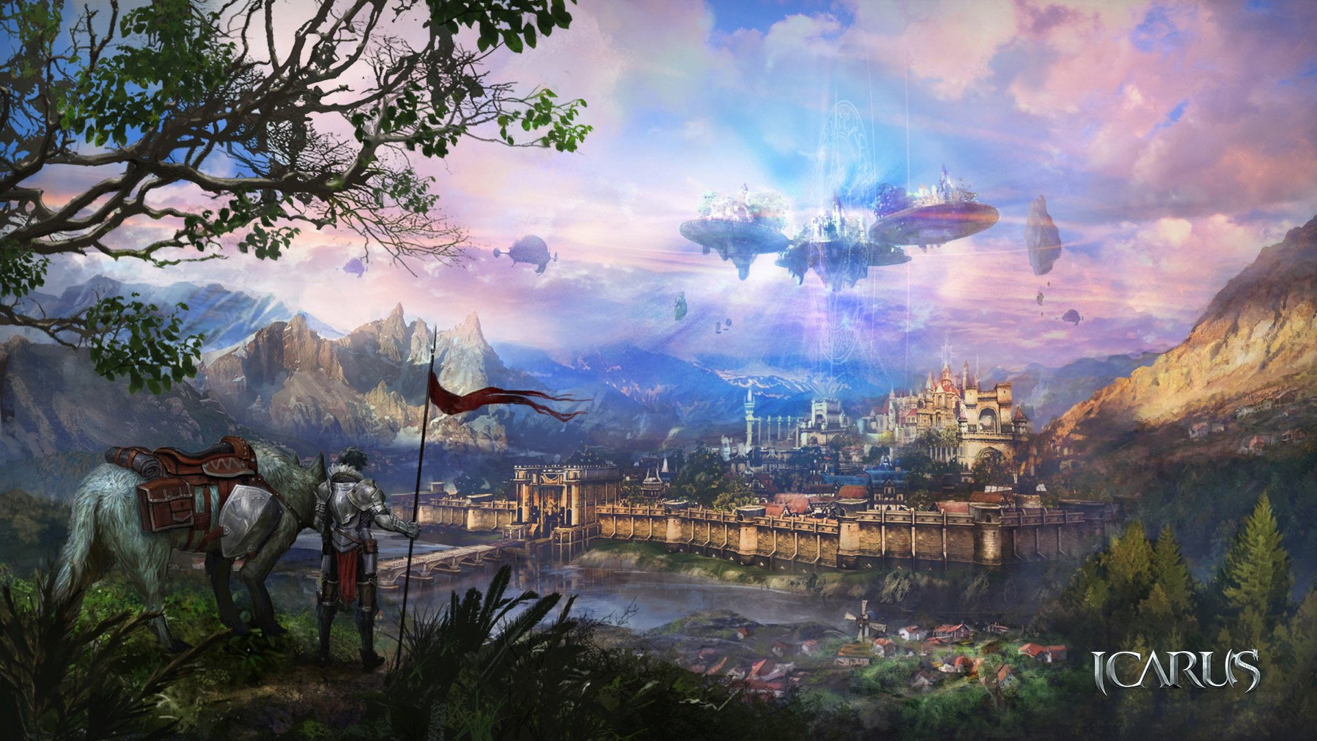 1080P, built structure, tranquility, Riders of Icarus, plant, outdoors, building exterior, cloud - sky, tranquil scene, tree, reflection, beauty in nature, HD Wallpaper