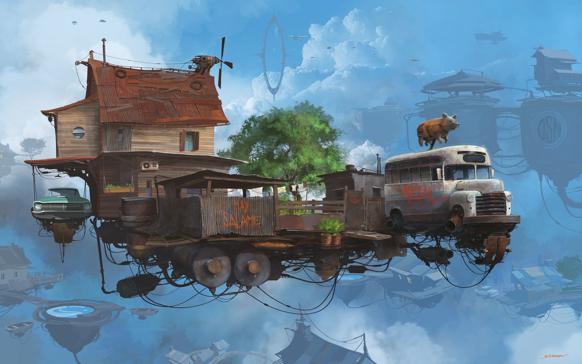 Serie Universo Chatarra, Little farm, platform, pig, small farm, 1080P, HD Wallpaper