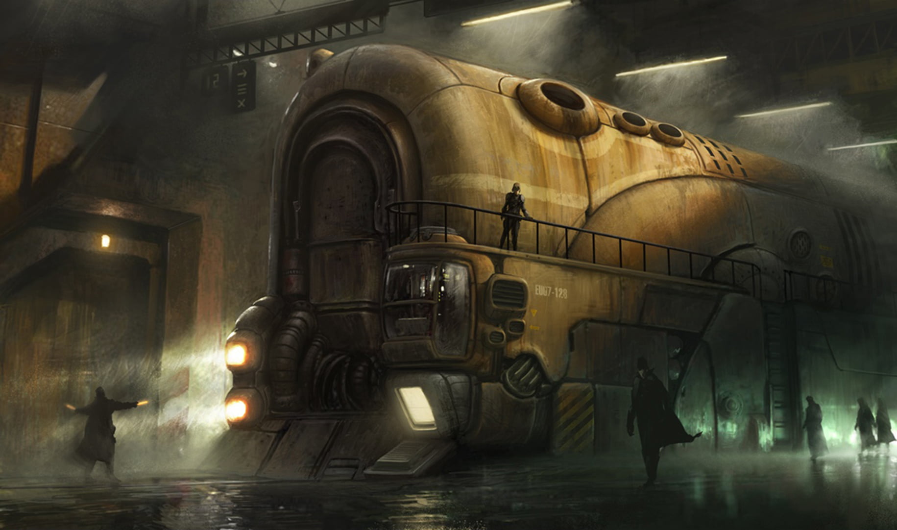 people, locomotive, mist, steam locomotive, 720P, train, steampunk, HD Wallpaper