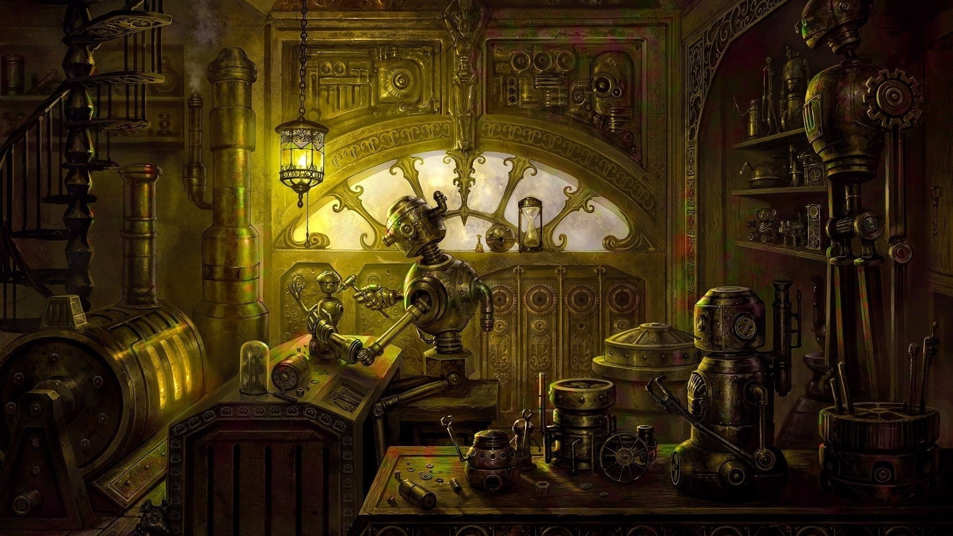 artwork, steampunk, robot, 1080P, HD Wallpaper