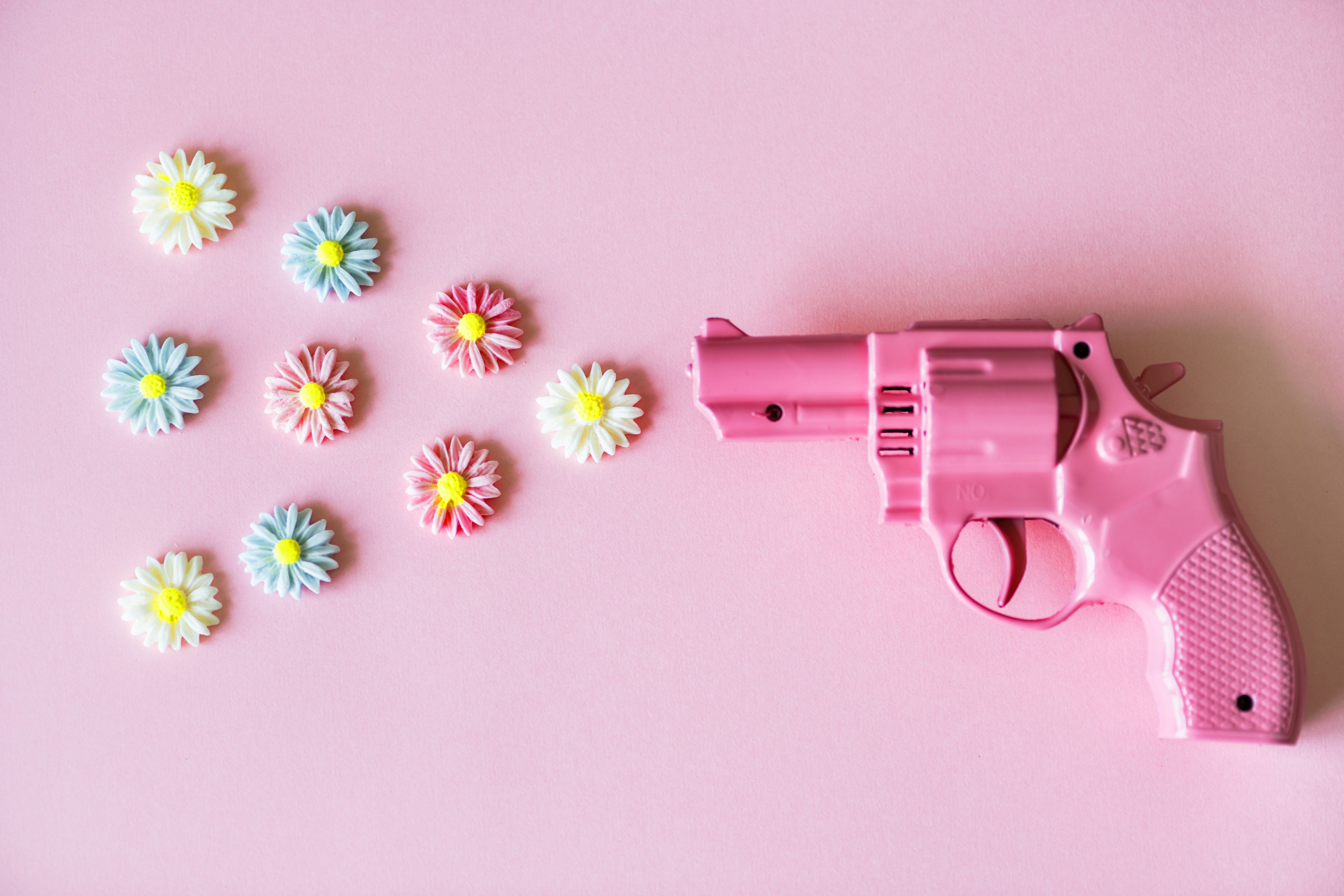 plant, arms, bright, defense, object, copy space, fight, gun, studio shot, joy, communication, fun, flowering plant, close up, creativity, weapon, pink color, HD Wallpaper