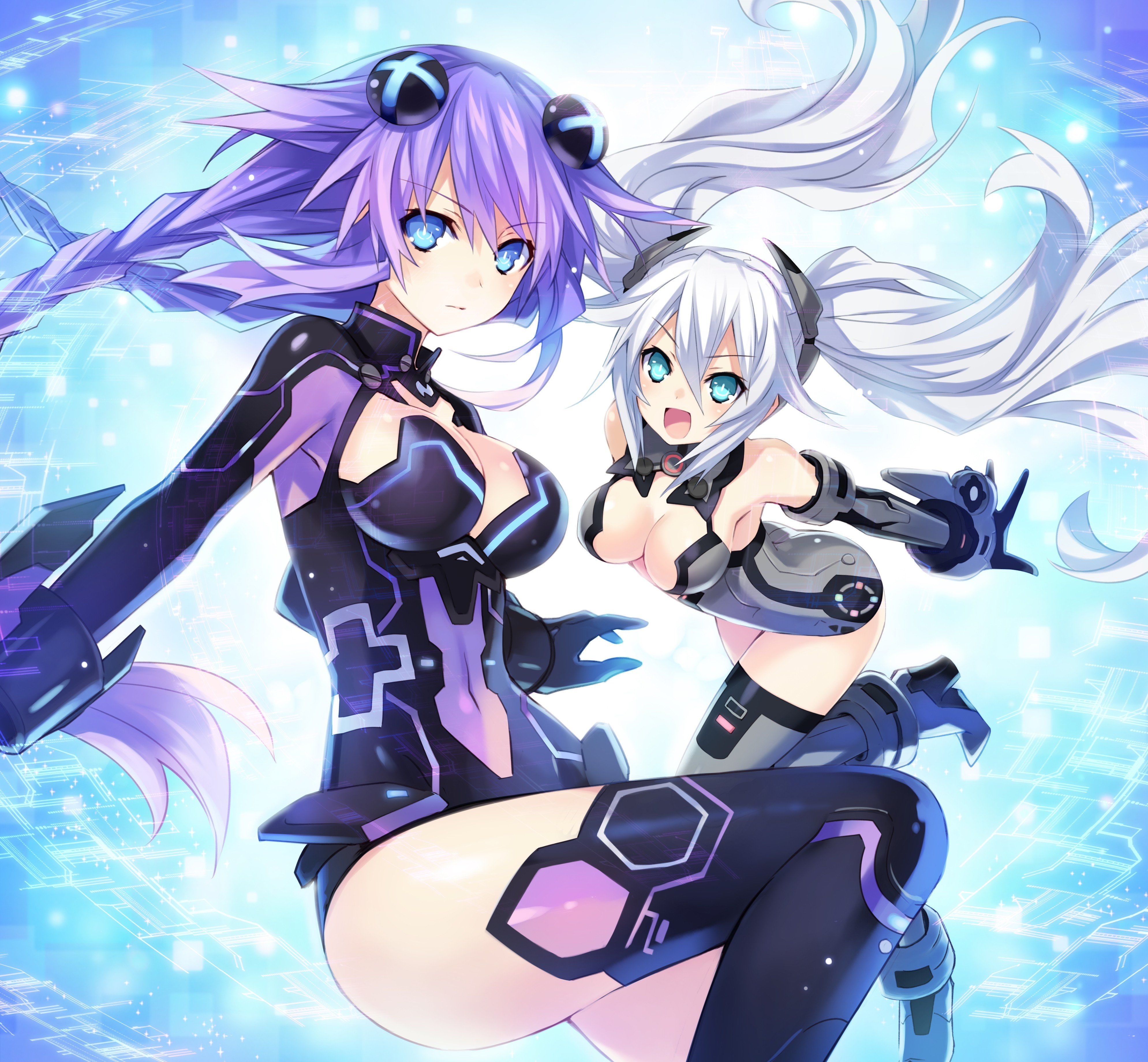 Neptune (Hyperdimension Neptunia), Noire (Hyperdimension Neptunia), Anime Girls, Hyperdimension Neptunia, 4K, HD Wallpaper