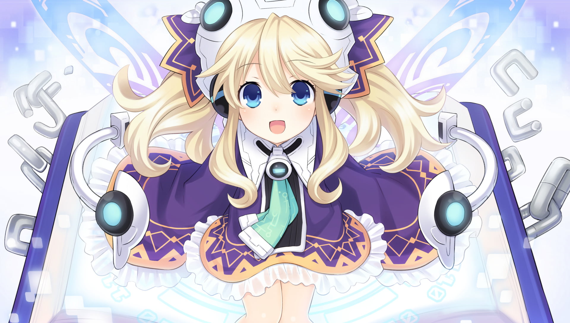 Histoire (Hyperdimension Neptunia), indoors, Blue Eyes, Hyperdimension Neptunia, event, 1080P, human representation, design, decoration, multi colored, HD Wallpaper