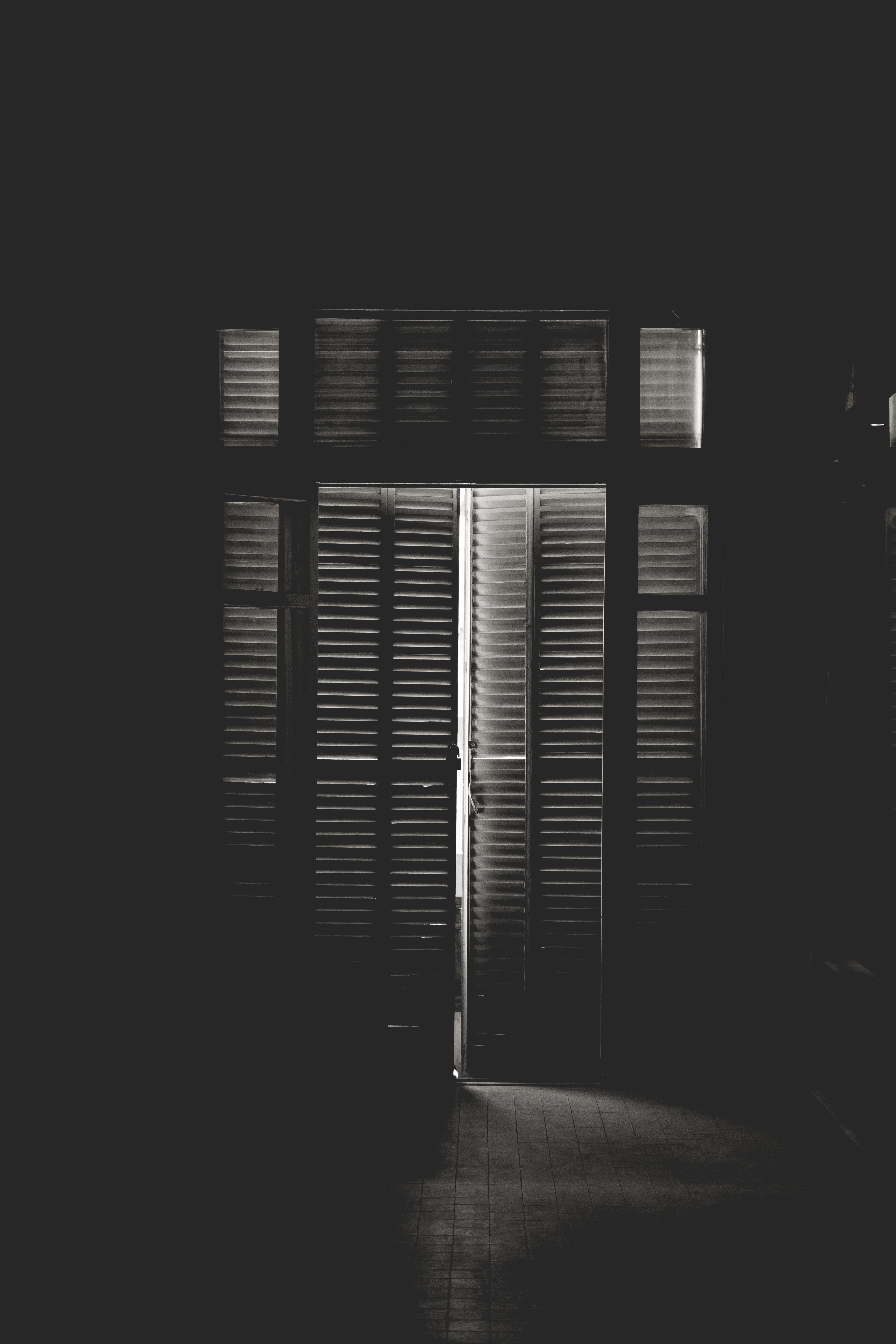 built structure, entrance, architecture, domestic room, indoors, doors, closed, lights, dark, day, light through the door, no people, 5K, nature, pattern, Phone HD Wallpaper