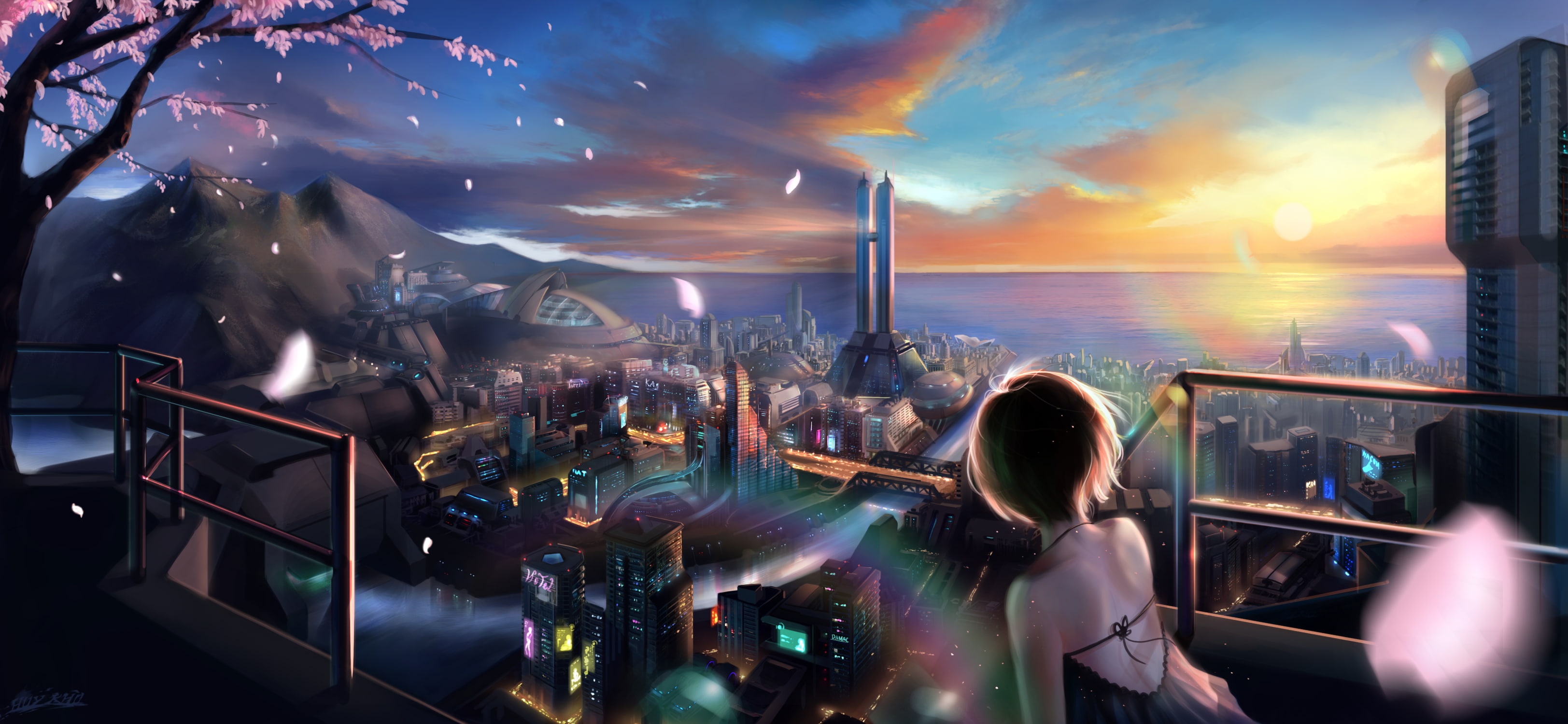 city, short hair, 2K, metropolis, anime girls, anime, HD Wallpaper