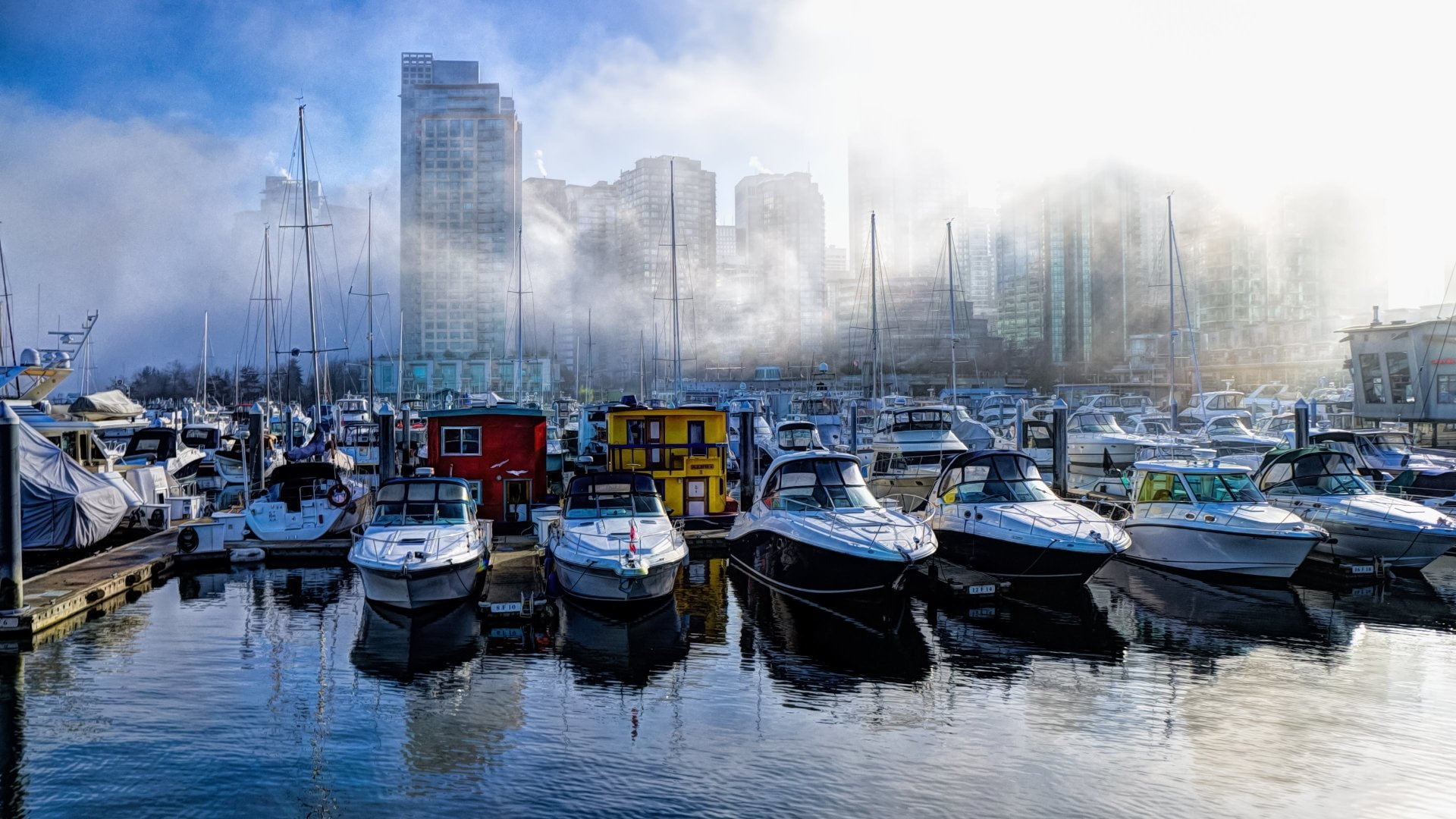 1080P, Man Made, Coal Harbour, Harbor, Boat, Fog, HD Wallpaper