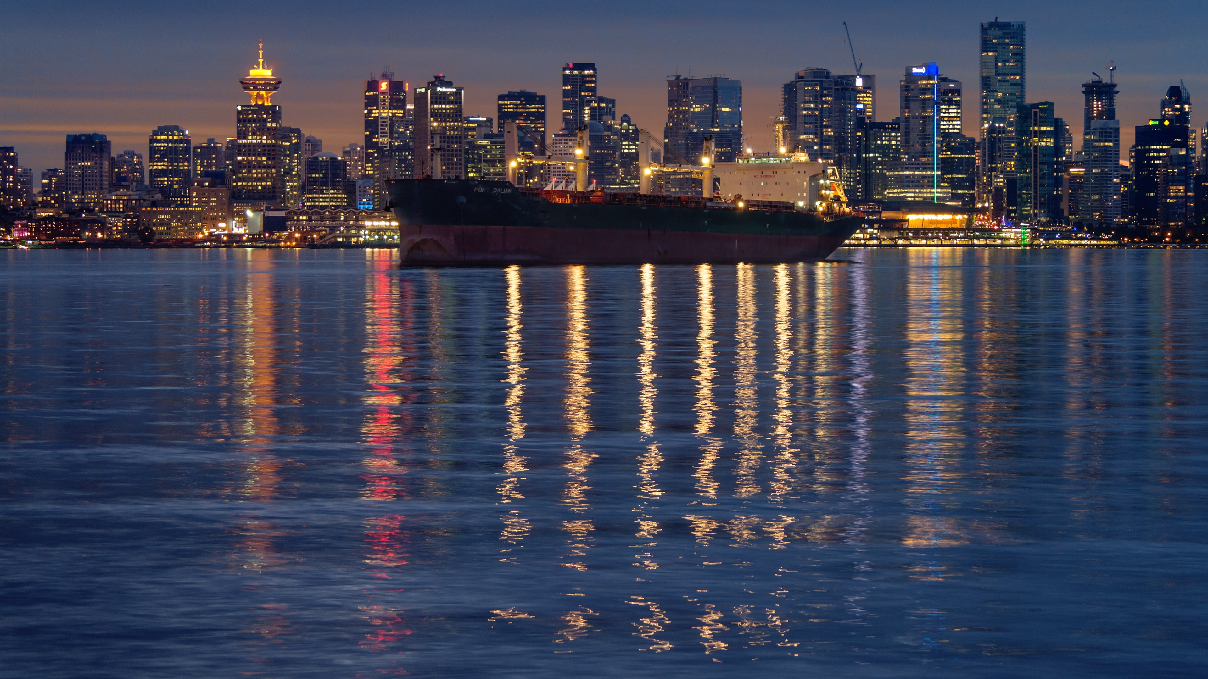 city, vancouver, urban skyline, water, canada, skyscraper, skyline, coal harbour, illuminated, tower, cityscape, architecture, sky, marina, office building exterior, HD Wallpaper