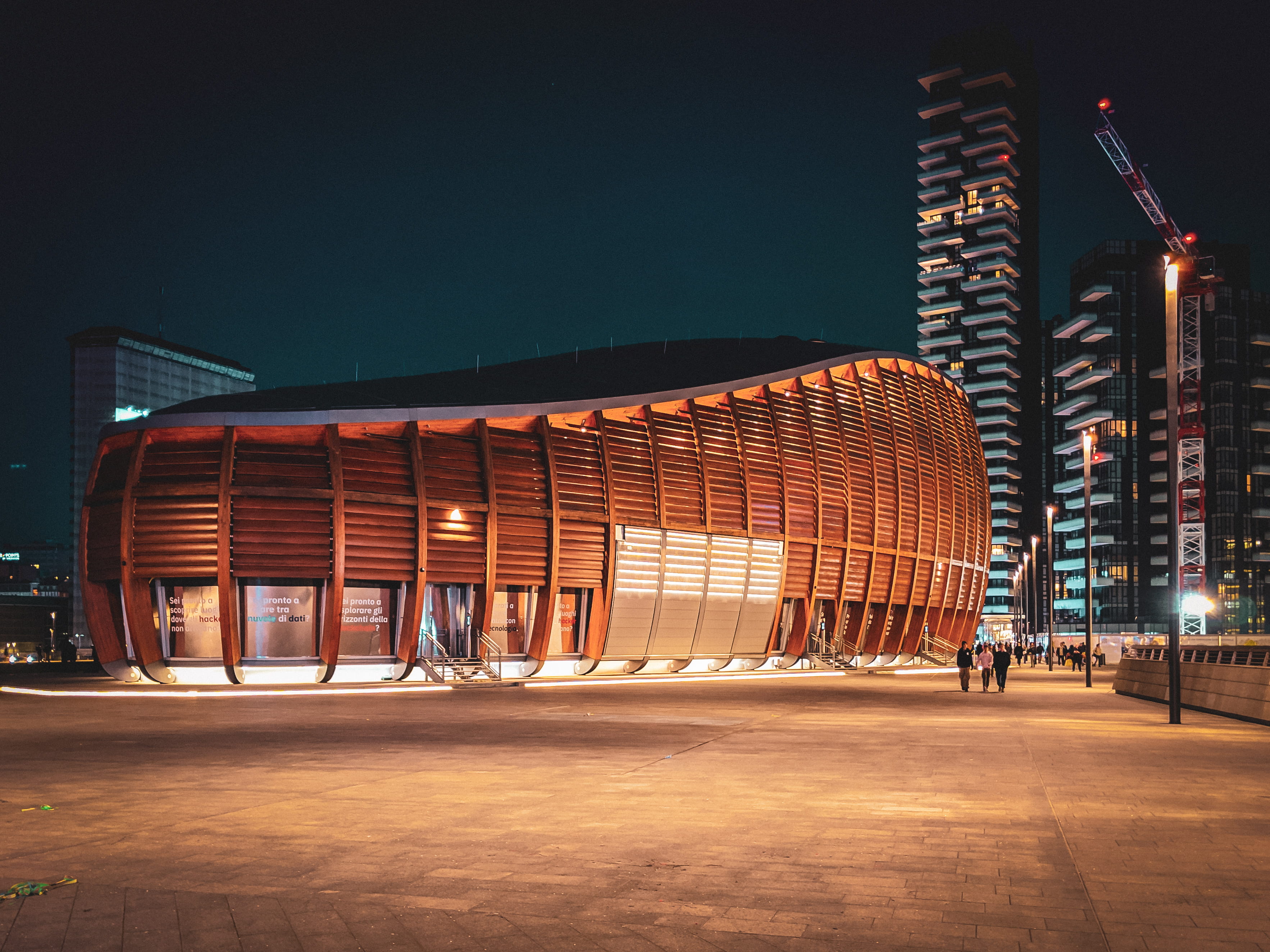 metropolis, building, city, convention center, no people, flare, framed, clear sky, high rise, sky, nighttime, 2K, wooden, light, modern, near, dusk, human, HD Wallpaper
