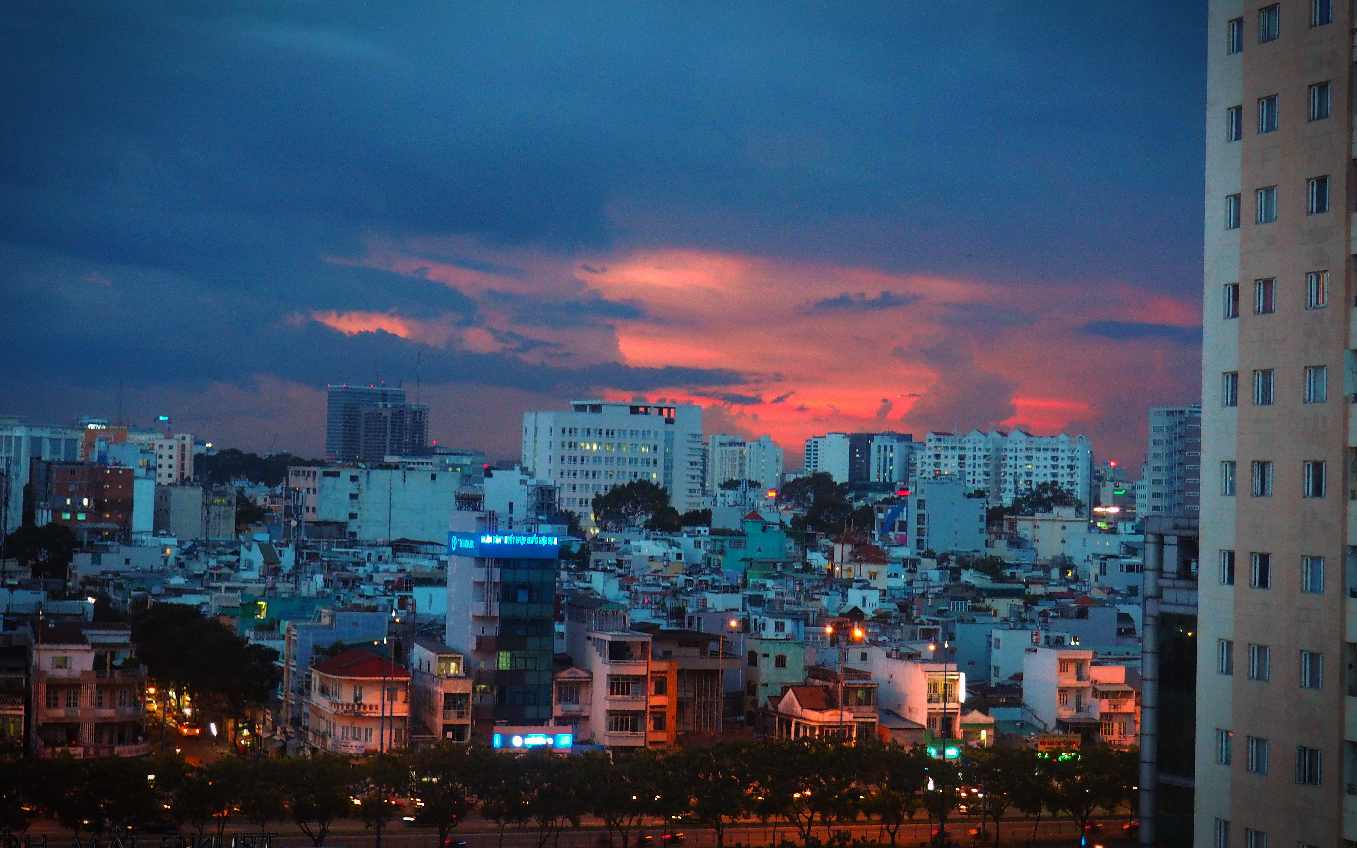 sky, nature, no people, residential district, hcmc, skyscraper, office building exterior, cloud - sky, dusk, night, built structure, building exterior, HD Wallpaper