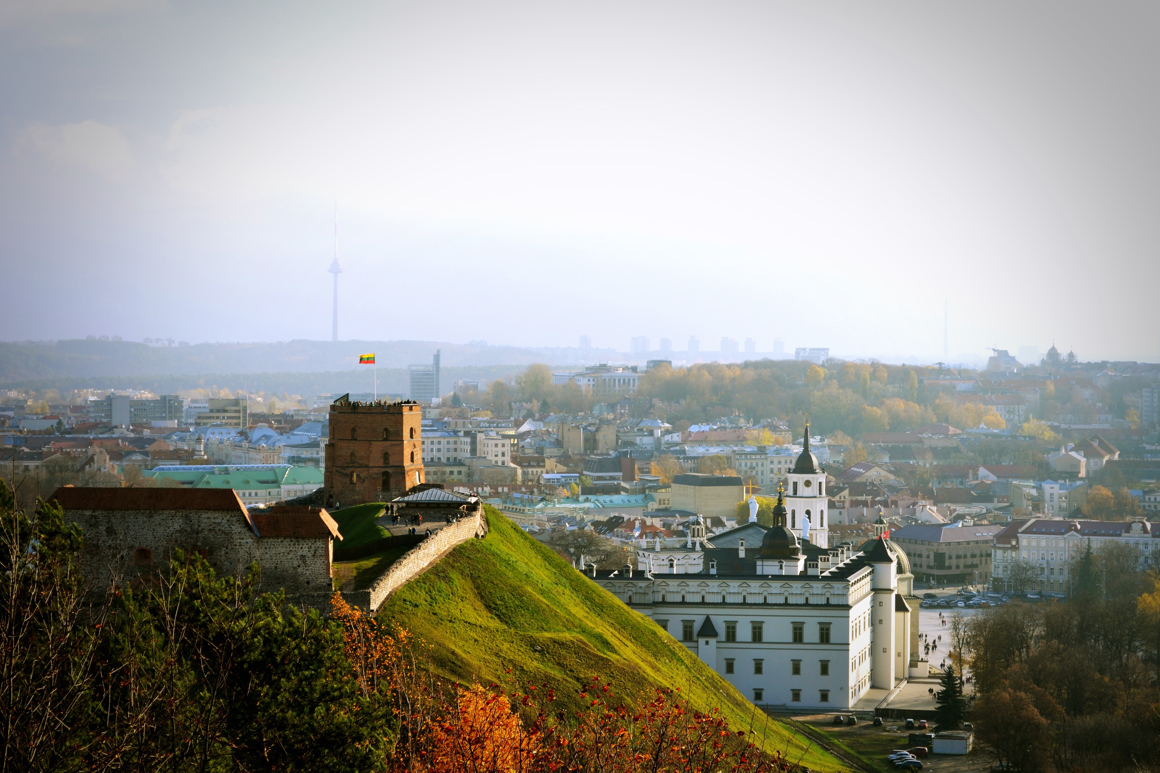 Lithuania, travel destinations, high angle view, tower, city, building exterior, built structure, day, building, place of worship, 4K, residential district, HD Wallpaper