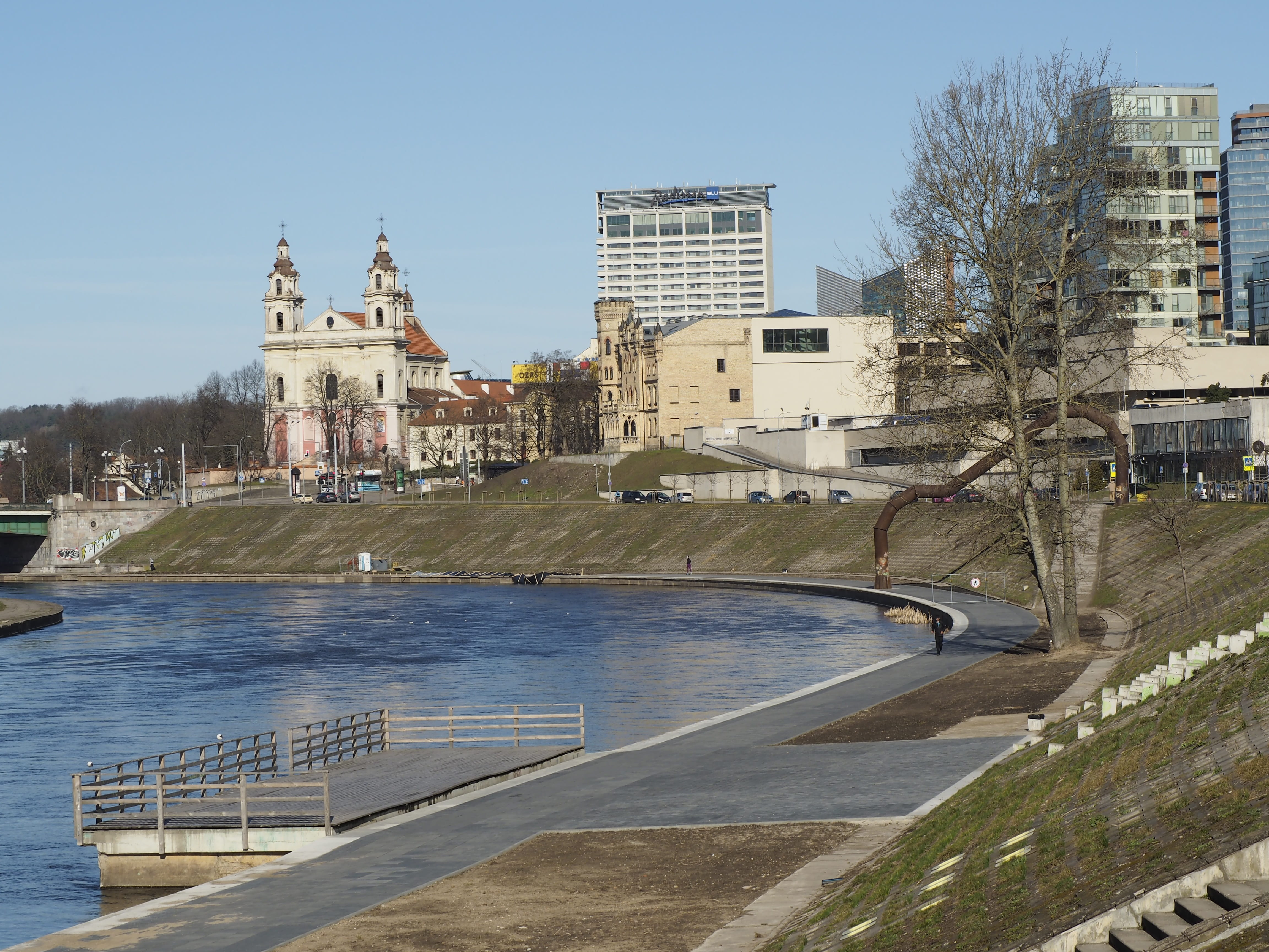 religion, building exterior, travel destinations, no people, day, lithuania, architecture, sky, travel, water, 4K, tree, vilnius, building, nature, neris, HD Wallpaper