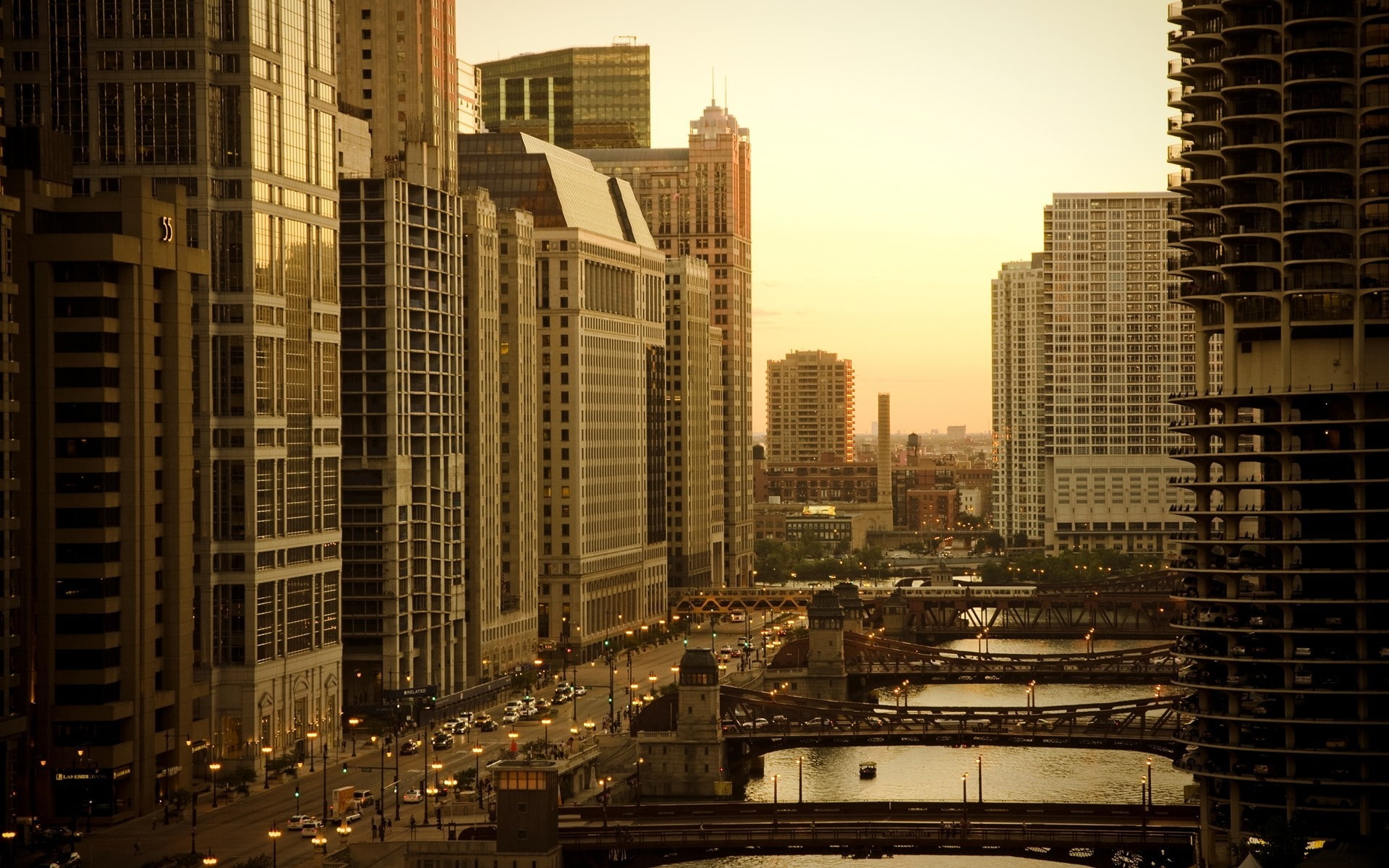 street, photography, bridge, building, cityscape, urban, Chicago, skyscraper, river, city, 1080P, HD Wallpaper