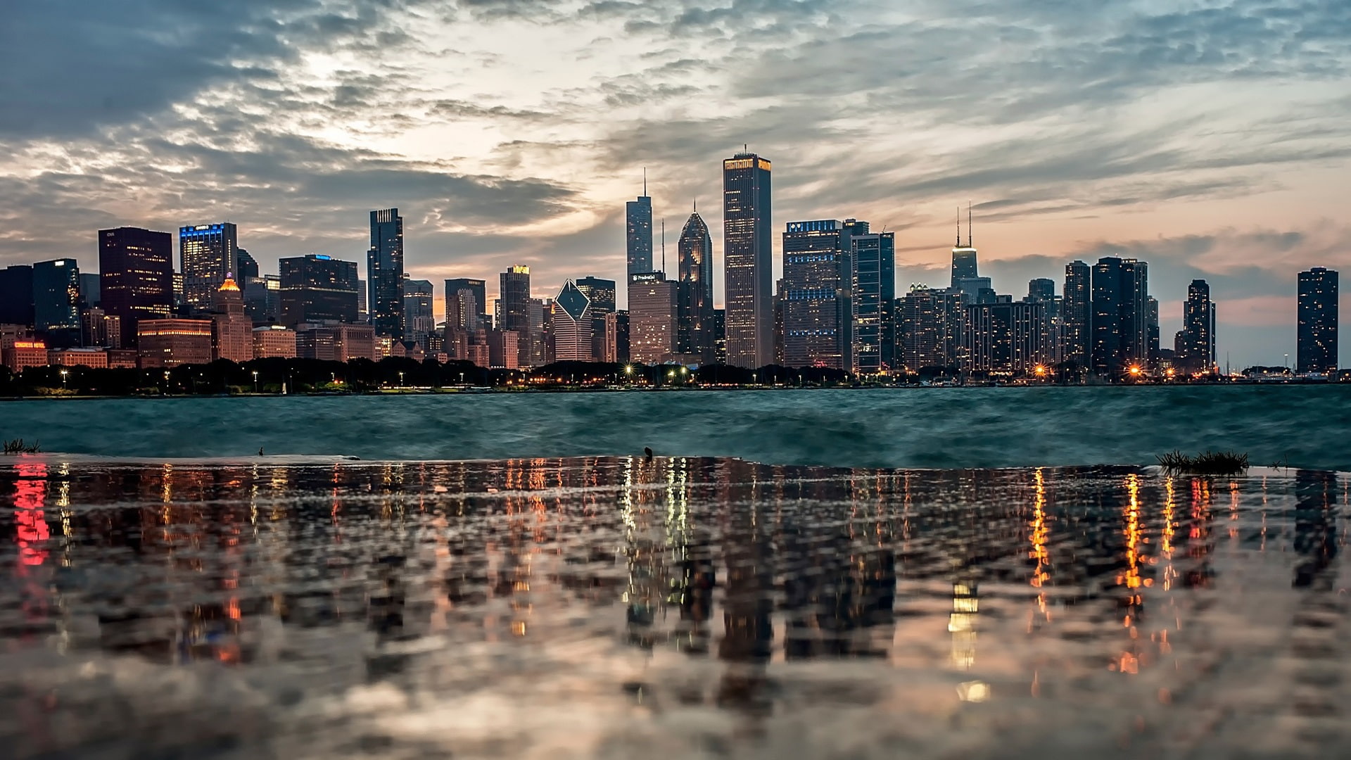 Reflection, Clouds, River, Chicago, Water, Dusk, 1080P, Buildings, HD Wallpaper