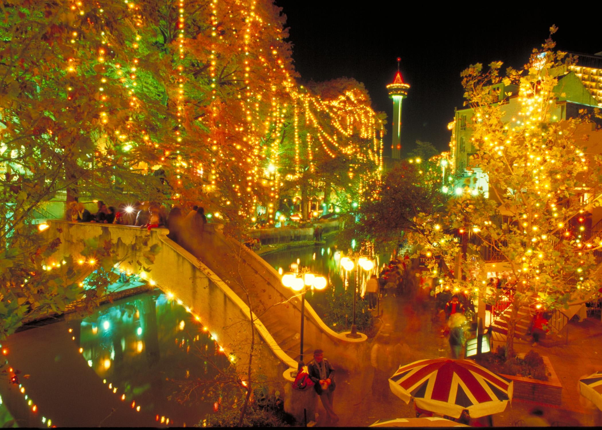 san, cityscapes, christmas, riverwalk, nature and landscapes, holiday lights, antonio, rivers, 1080P, HD Wallpaper