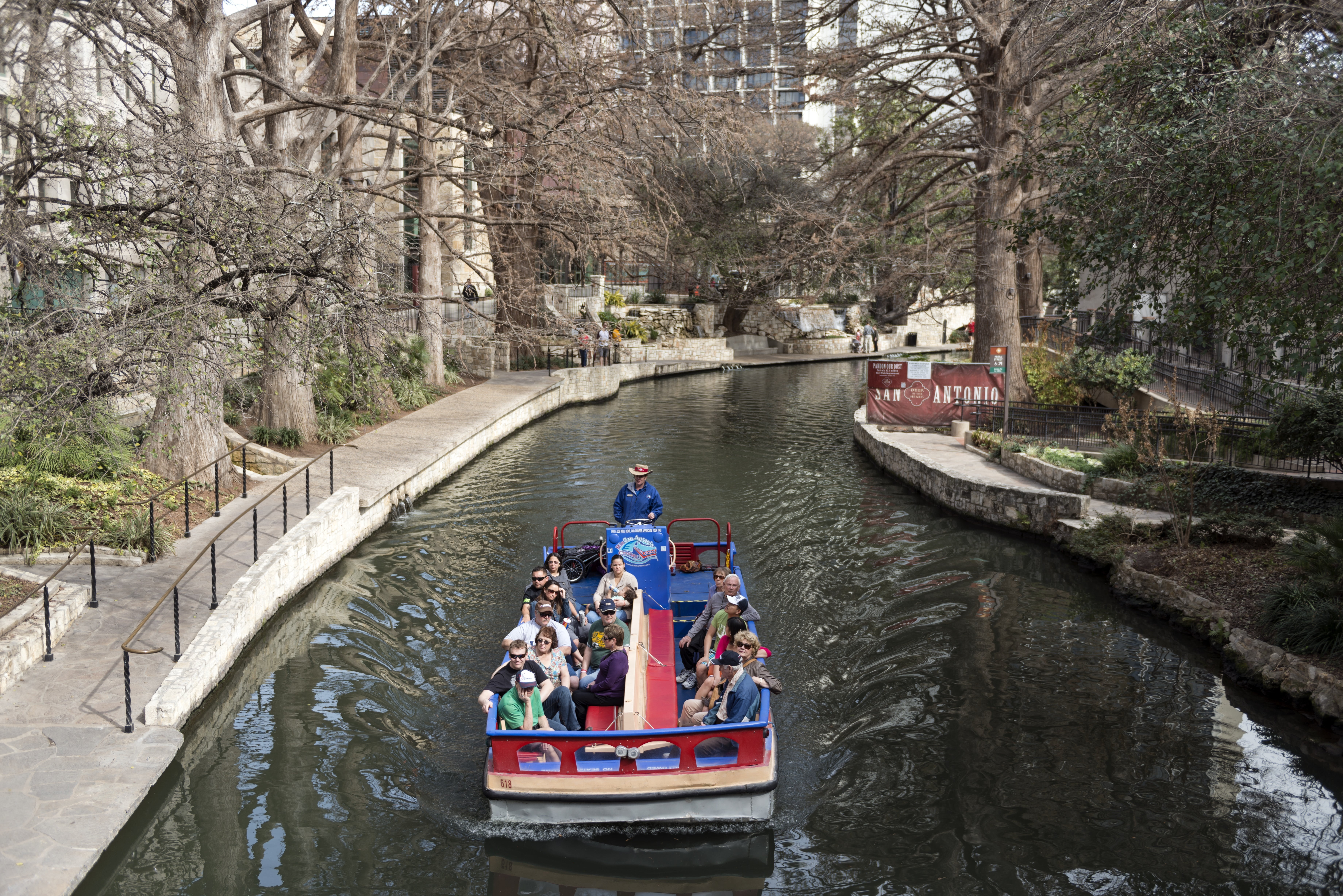 barges, women, canal, outdoors, nautical Vessel, texas, day, lifestyles, transportation, tree, bridge - man made structure, paseo del rio, leisure activity, HD Wallpaper