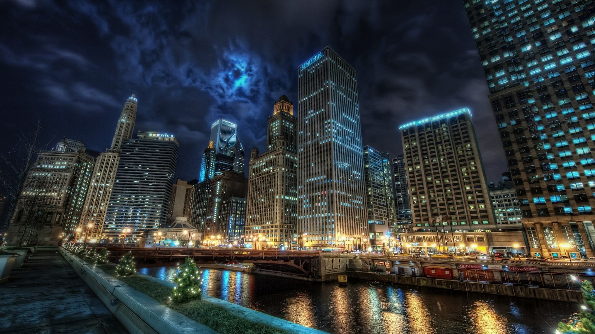 built structure, 1080P, financial district, cityscape, united states, skyscraper, tall - high, office building exterior, tower block, usa, bridge - man made structure, HD Wallpaper