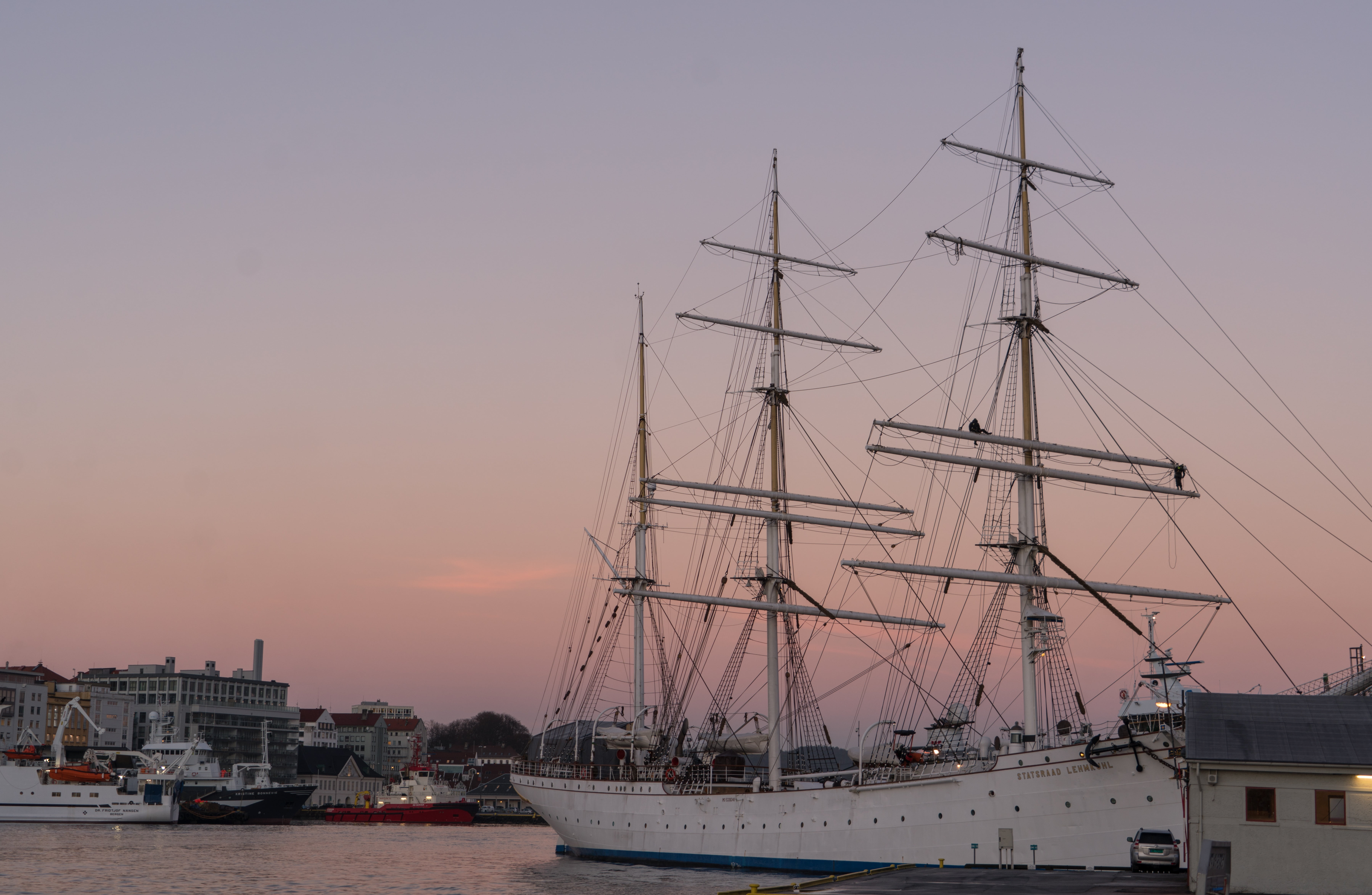 travel, outdoors, sailing ship, outdoor, nautical vessel, pole, sunset, port, cruise ship, mast, sail boat, 5K, cityscape, coast, europe, tall ship, commercial dock, HD Wallpaper