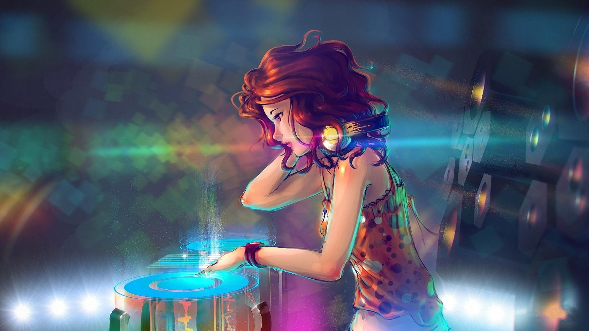 nightlife, light, Colorful, standing, young adult, 1080P, hairstyle, Red (Transistor), DJ, hair, Interfaces, women, illuminated, young women, indoors, HD Wallpaper