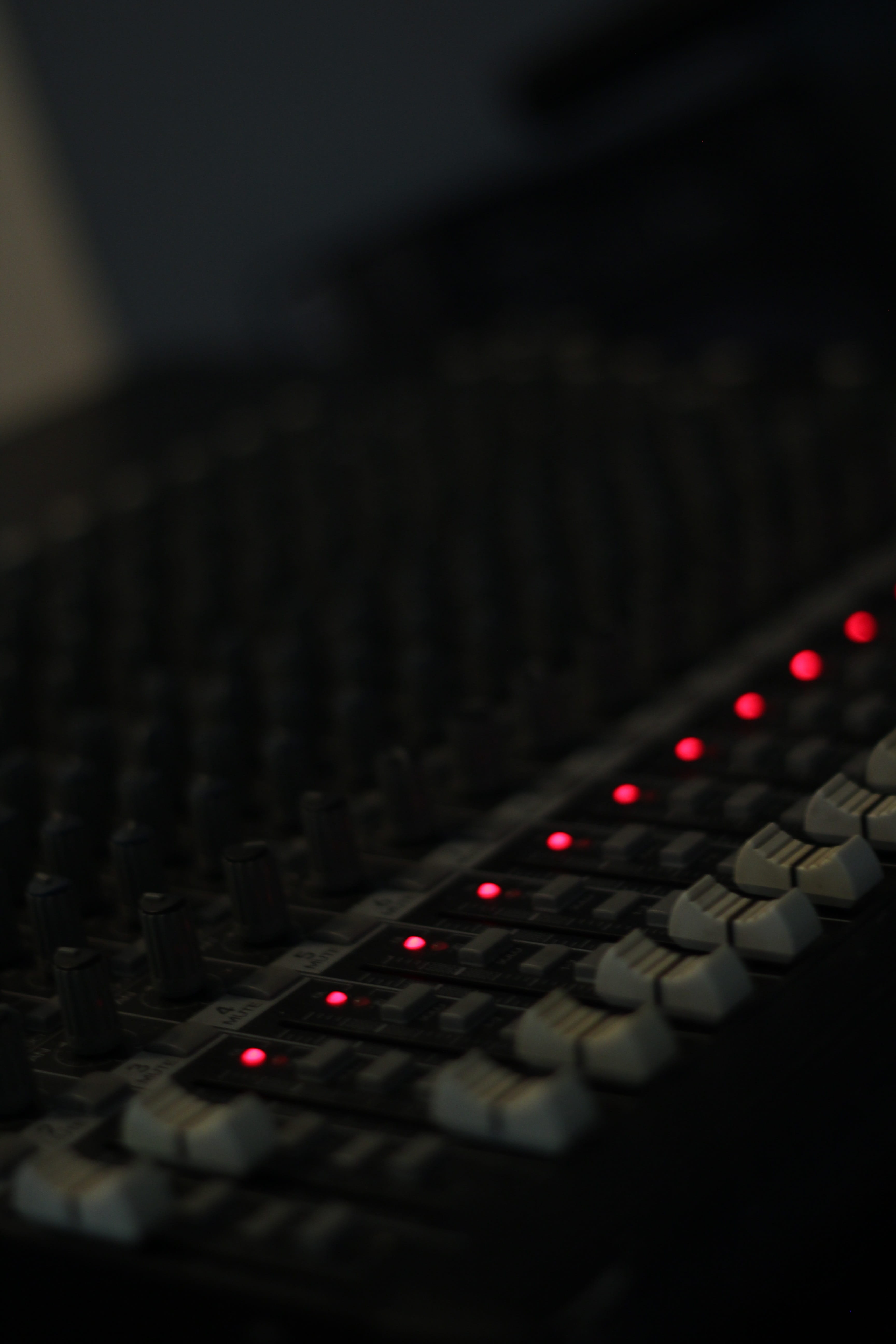 Fader, push button, keyboard, studio, close-up, dark, black color, sound recording equipment, Audio, arts culture and entertainment, indoors, selective focus, Phone HD Wallpaper