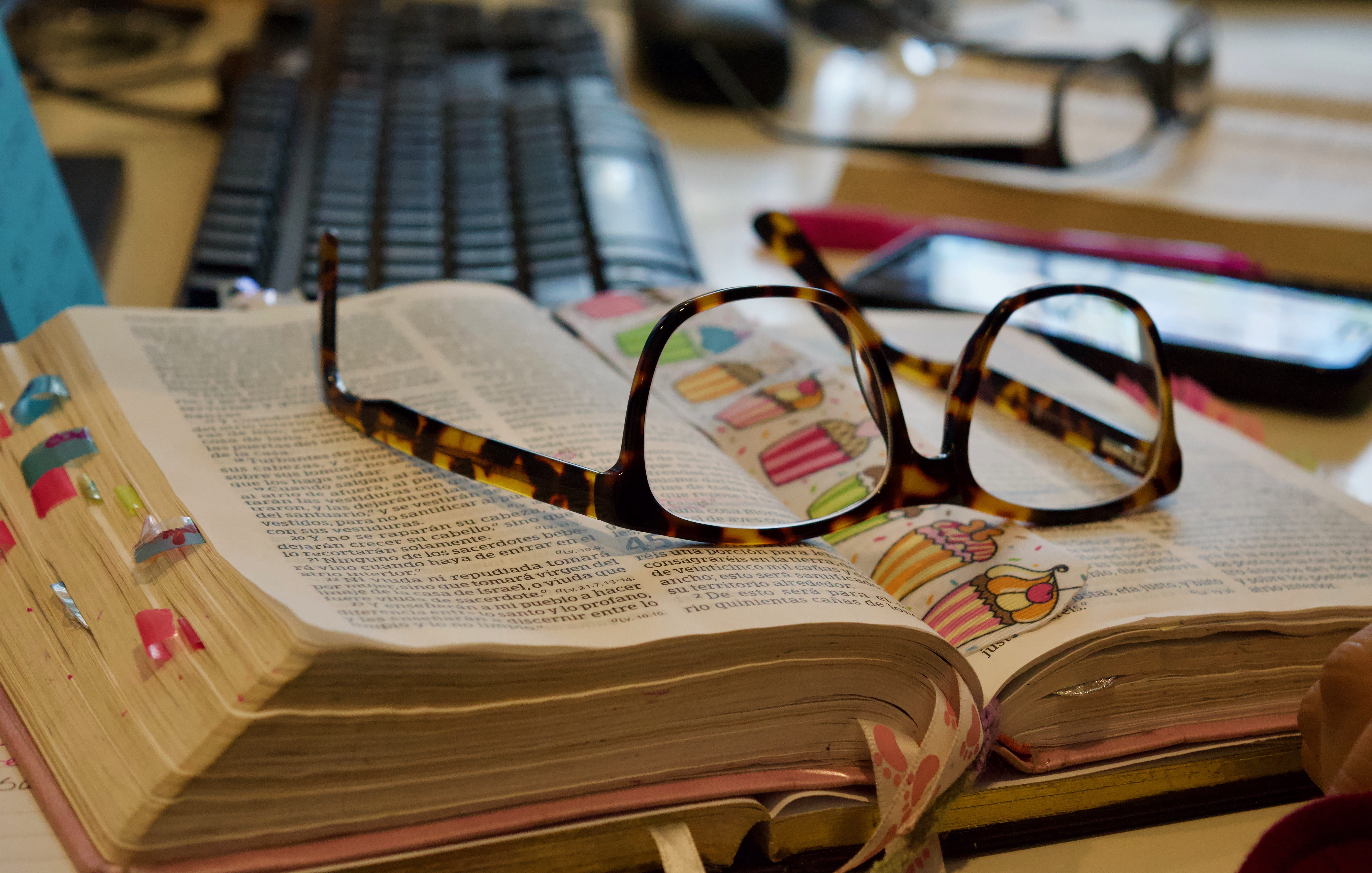 bible, computer, expertise, sunglasses, christian, still life, glasses, 5K, book, personal accessory, faith, hardware, education, publication, accessories, HD Wallpaper
