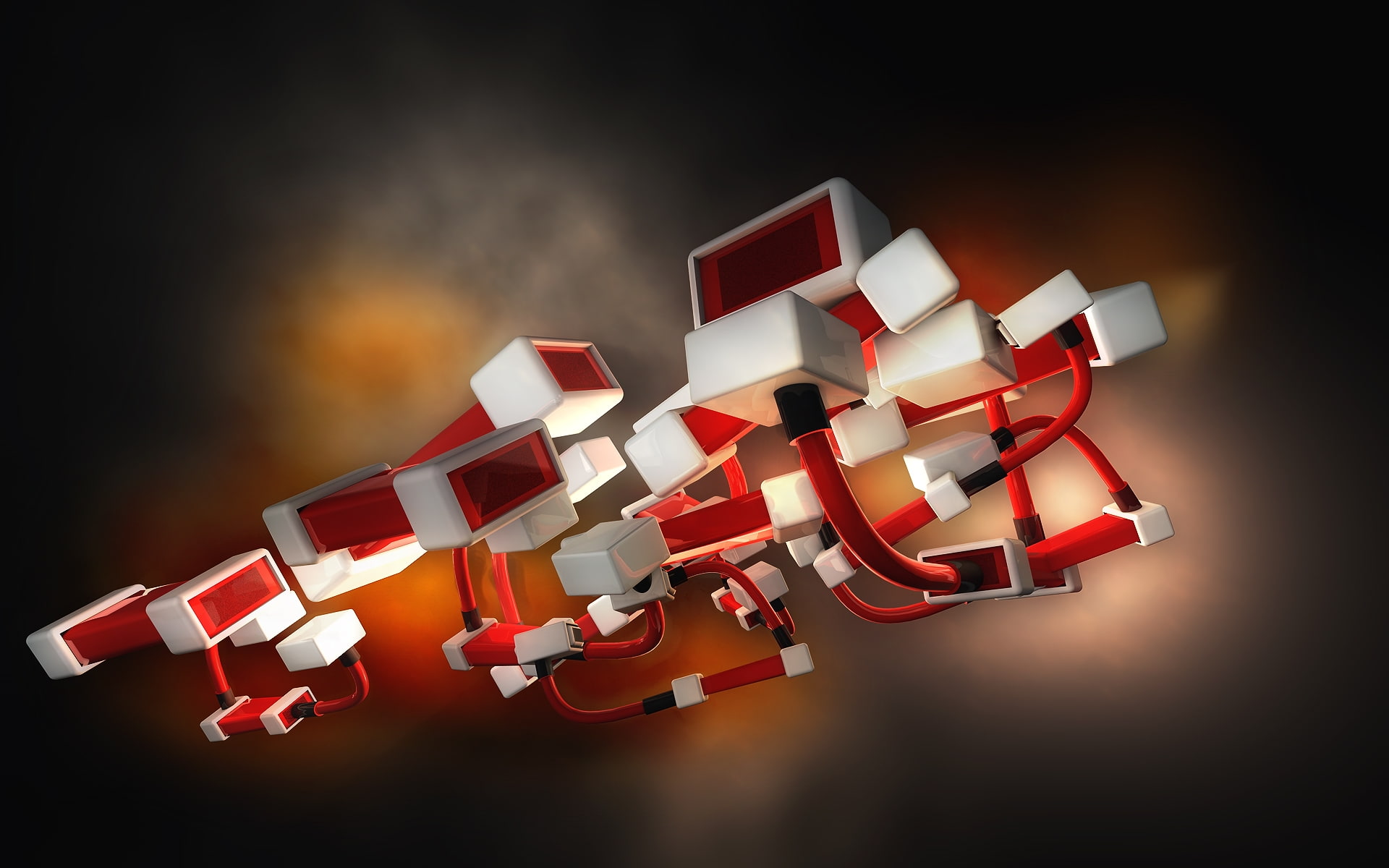 forms, red, d, figure, background, 1080P, conections, white, HD Wallpaper