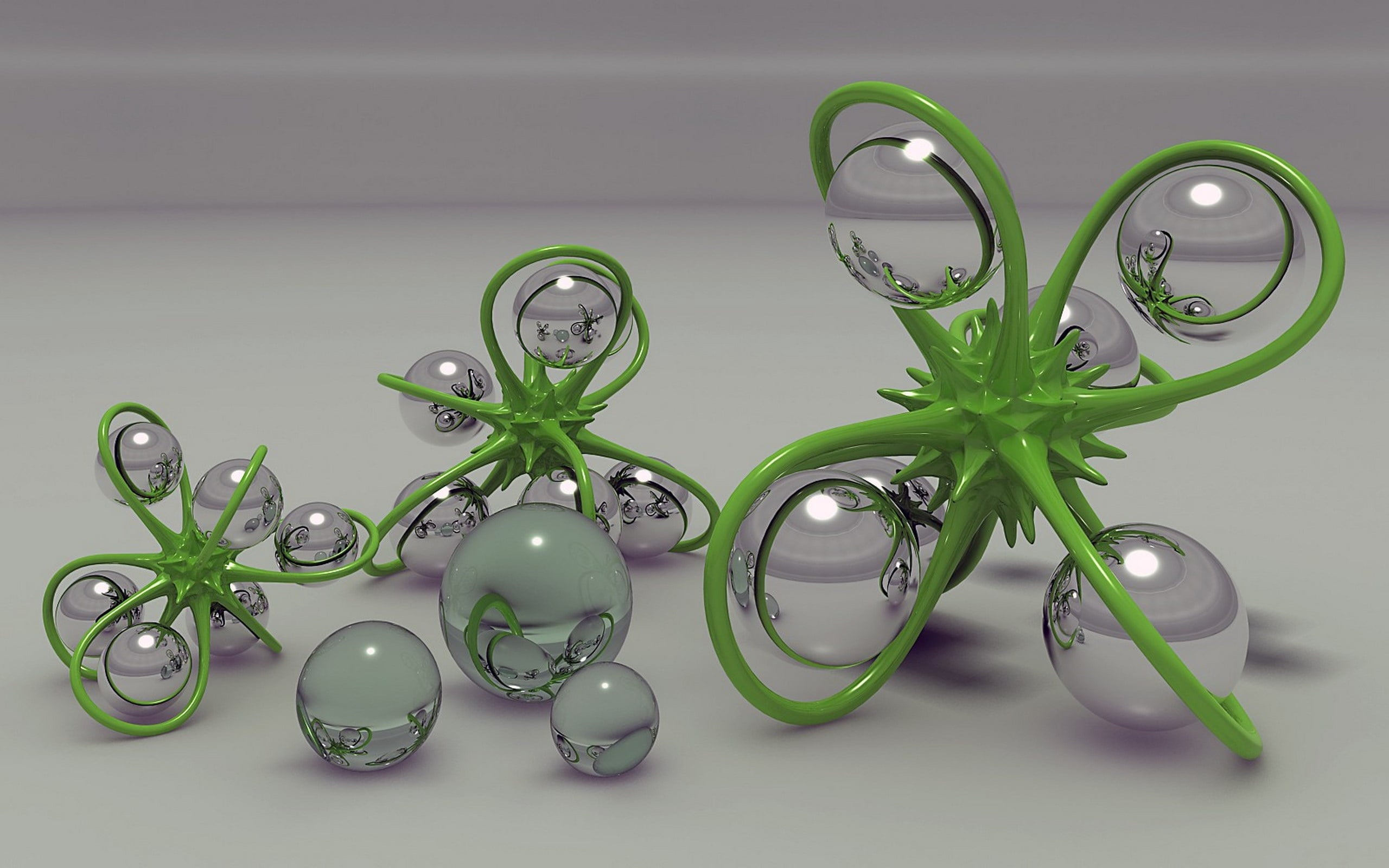 christmas, shiny, balls, lot, design, symbol, digital art, 2K, green Color, illustration, backgrounds, celebration, figure, crystal, 3d, decoration, ball, HD Wallpaper
