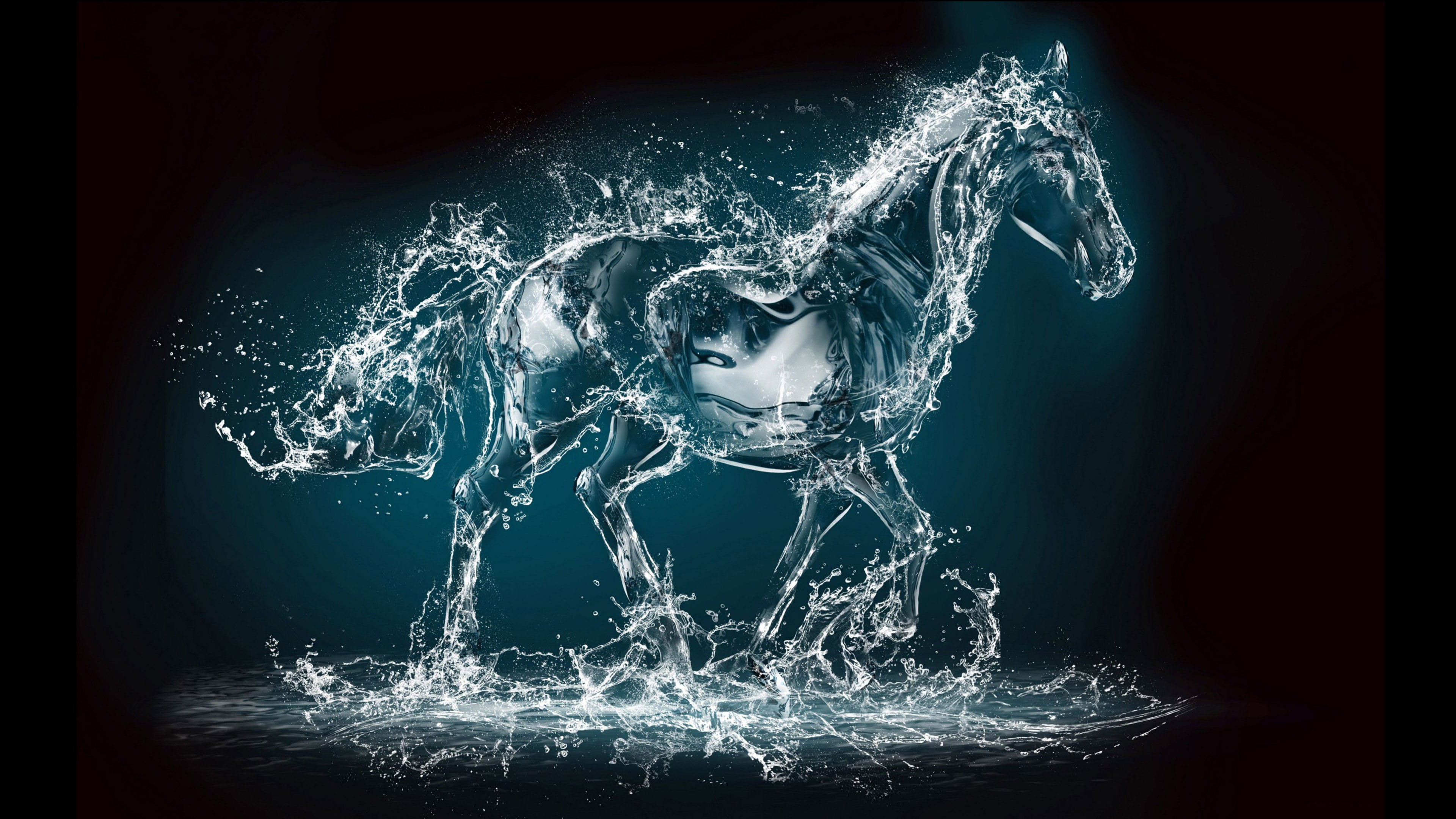 colored background, black background, splashing, graphics, motion, hd, digital composite, vitality, no people, sea, art, figure, horse, 4K, water, breaking, HD Wallpaper