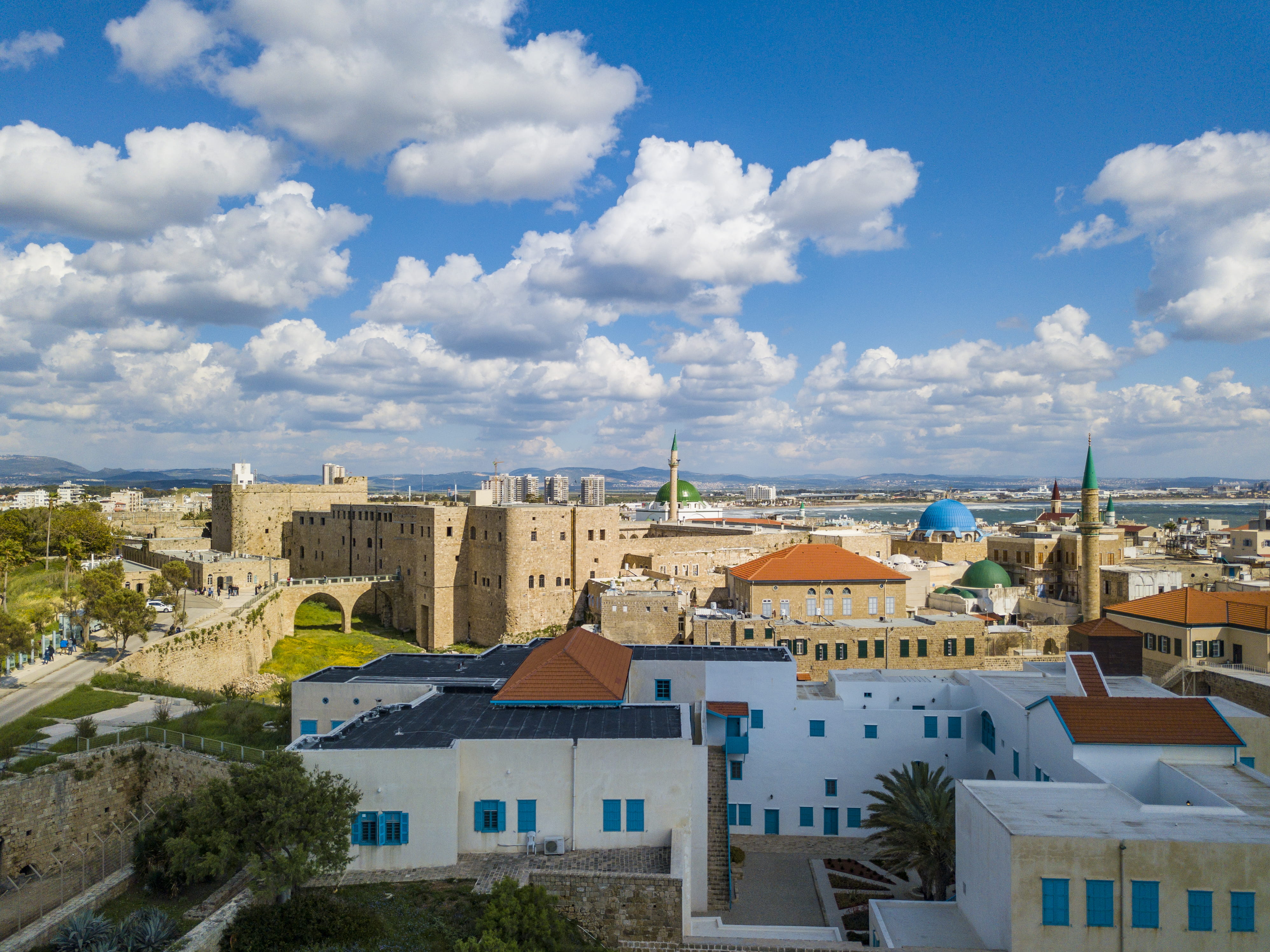 city, israel, settlement, cloud - sky, blue, day, 4K, travel, ha-hagana st, countryside, architecture, cloud, high angle view, dome, water, nature, travel destinations, HD Wallpaper